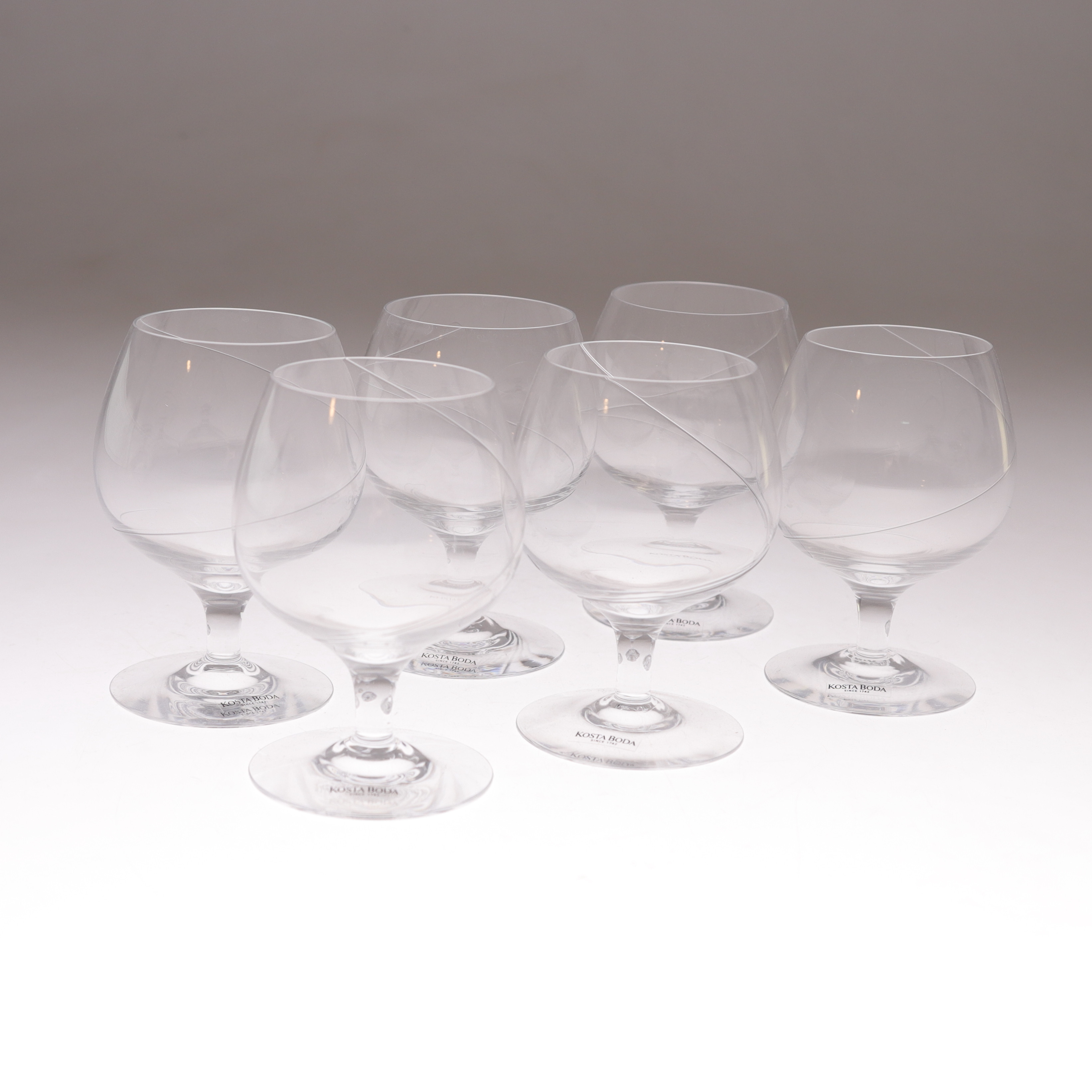 ANNA EHRNER. Cognacskupor, 6 st, glas, "Line", Kosta Boda.