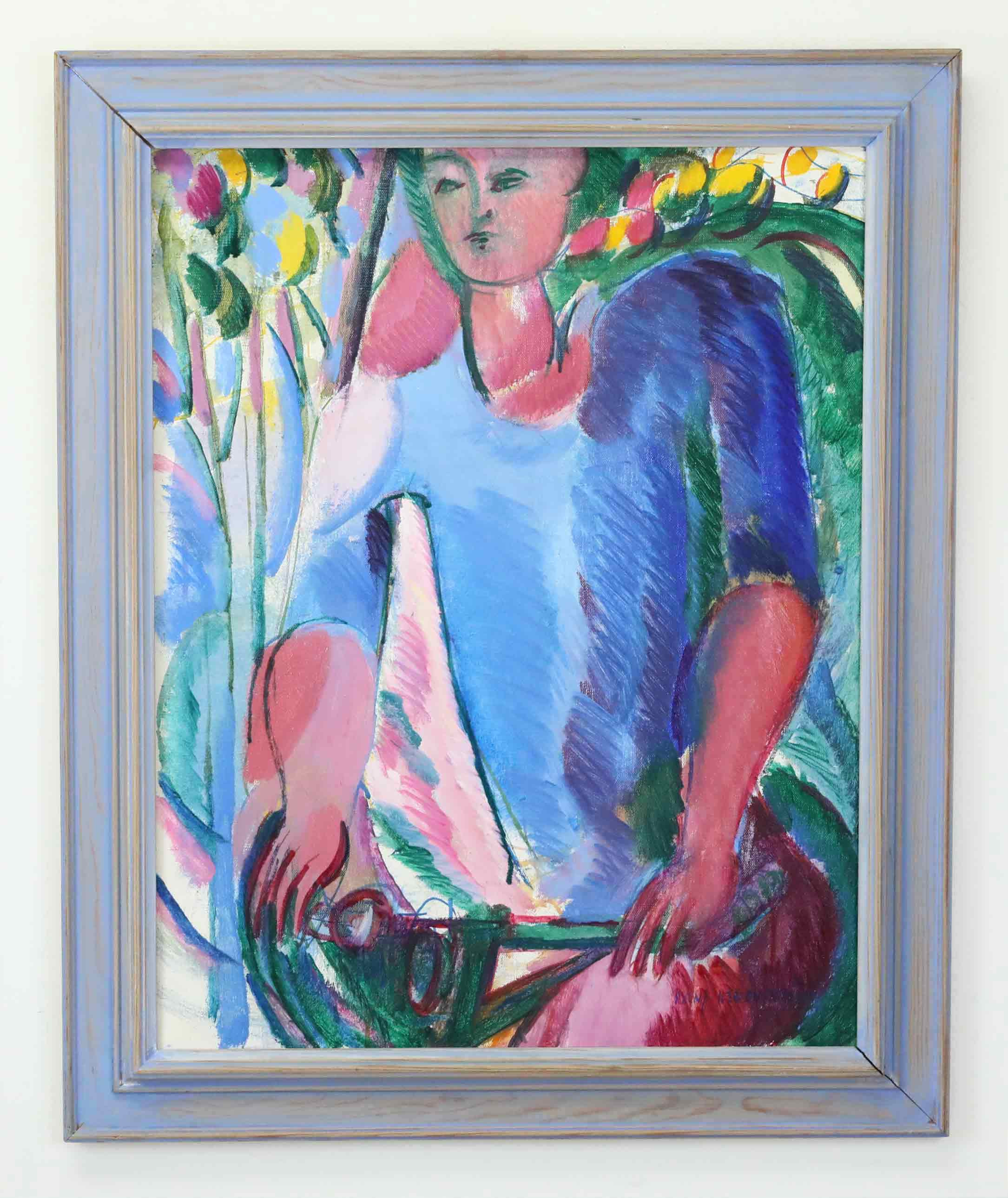 HANS  HEDENSTRÖM (1928-2007). olja på duk, Kvinna på cykel, signerad.