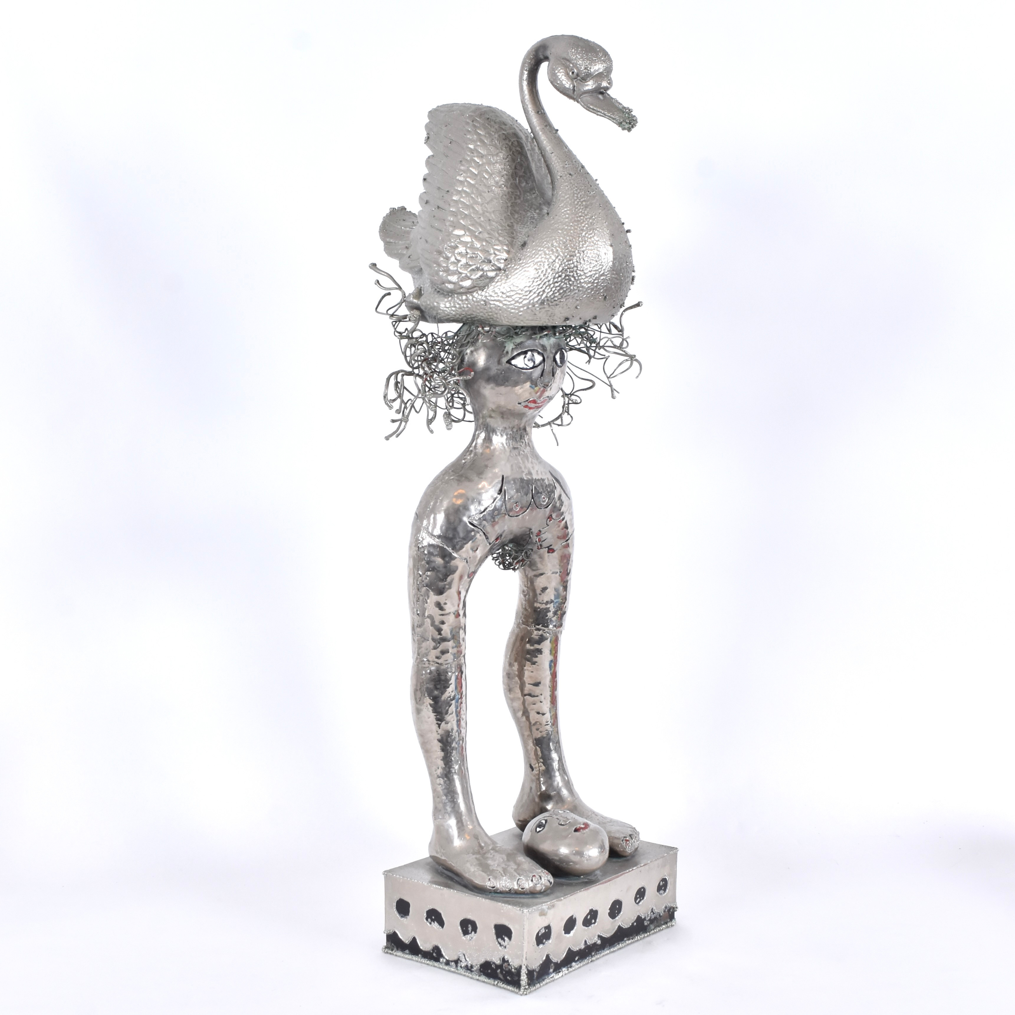 WALTER  BENGTSSON. skulptur, kromad och emaljerad koppar, "Svanen, Leda och jag".