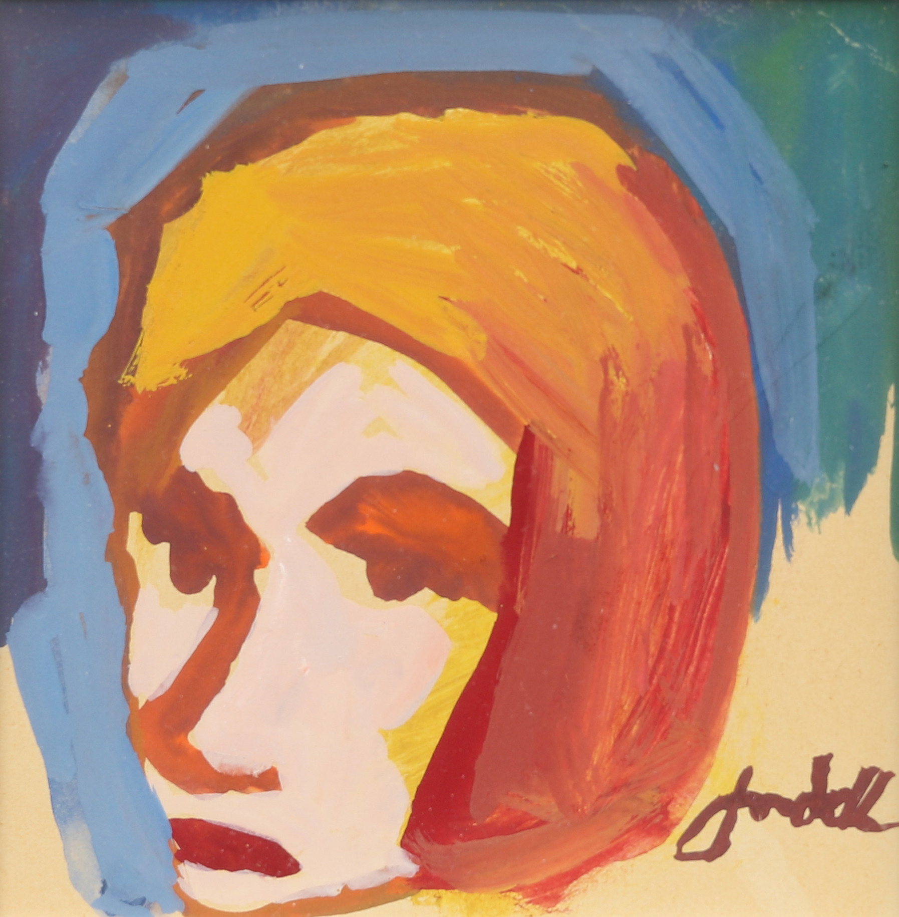 IVAN JORDELL. Kvinnohuvud, gouache, signerad.