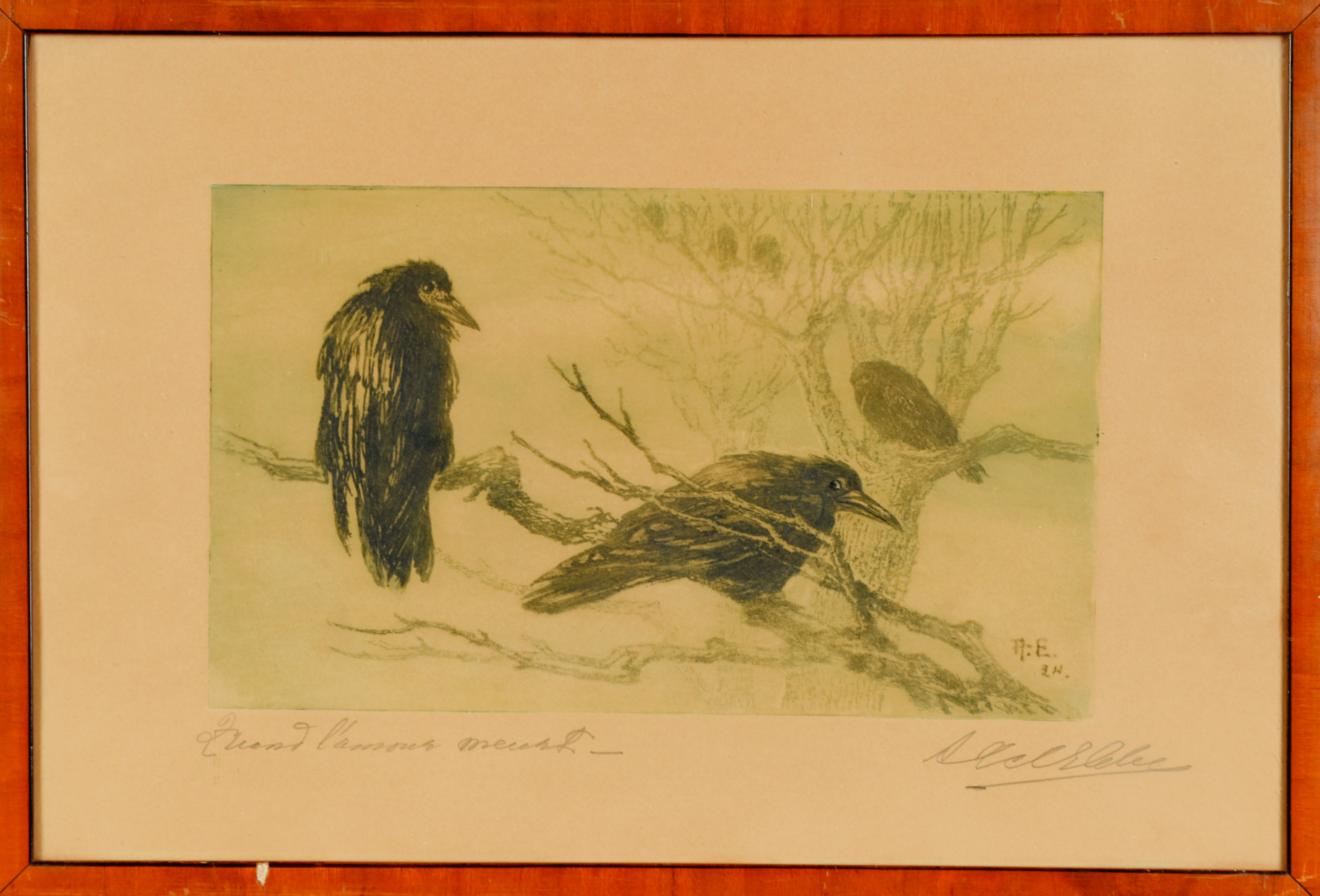 AXEL EBBE. Etsning, Fågelmotiv, Signerad, 1924.
