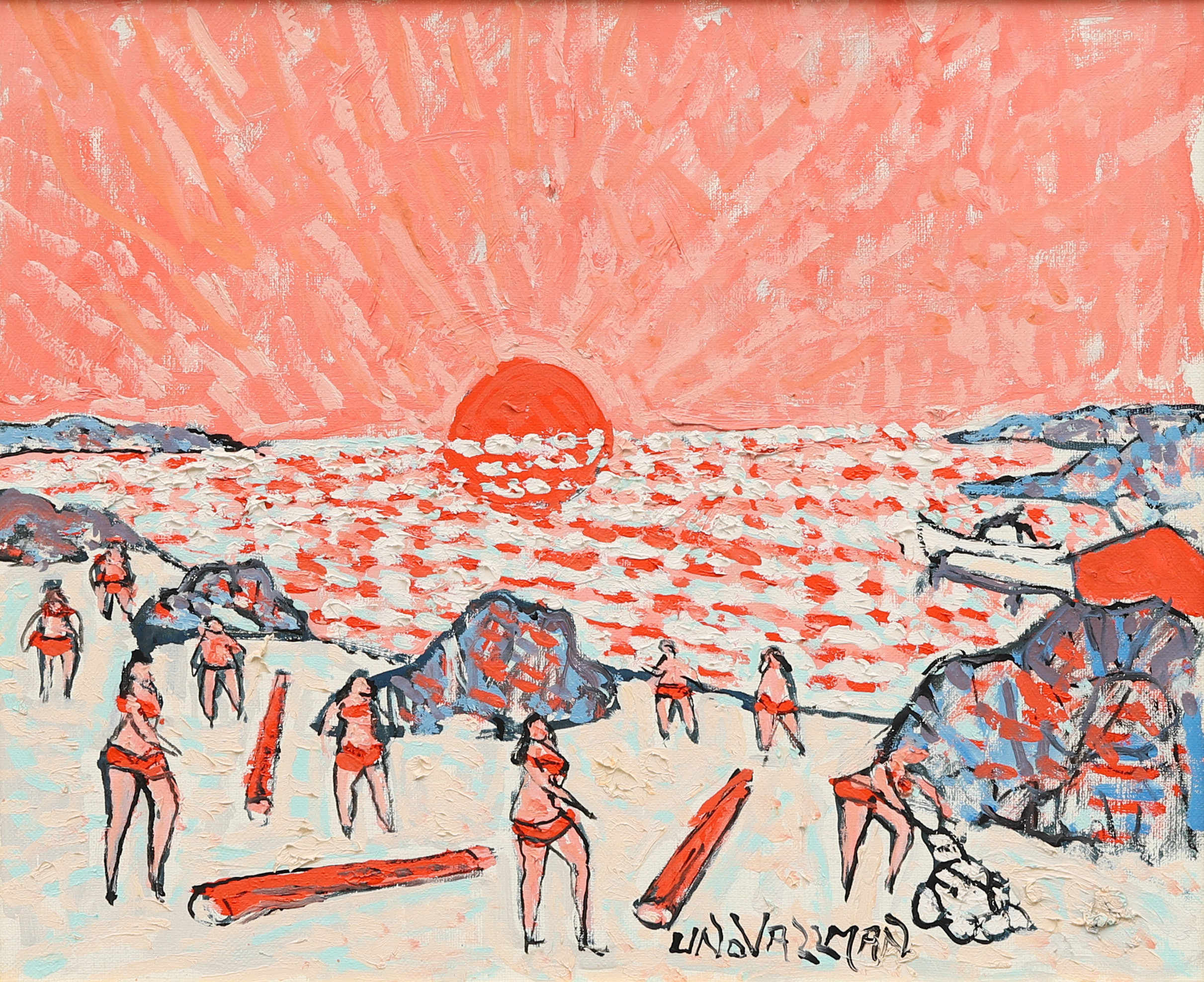 UNO VALLMAN. Badstrand, olja på duk, signerad.