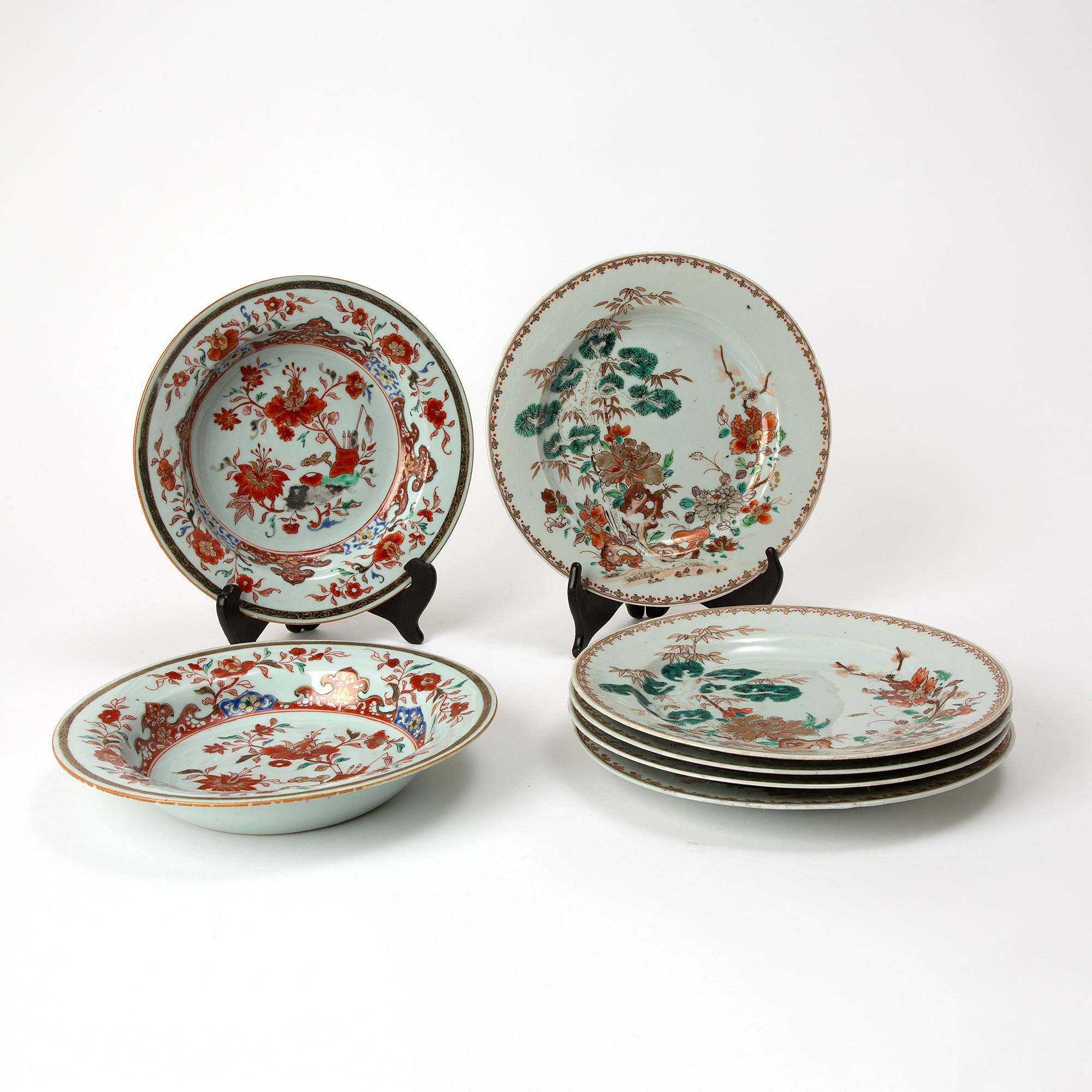 TALLRIKAR, 7 st, porslin, famille rose, Kina, 1700-tal.