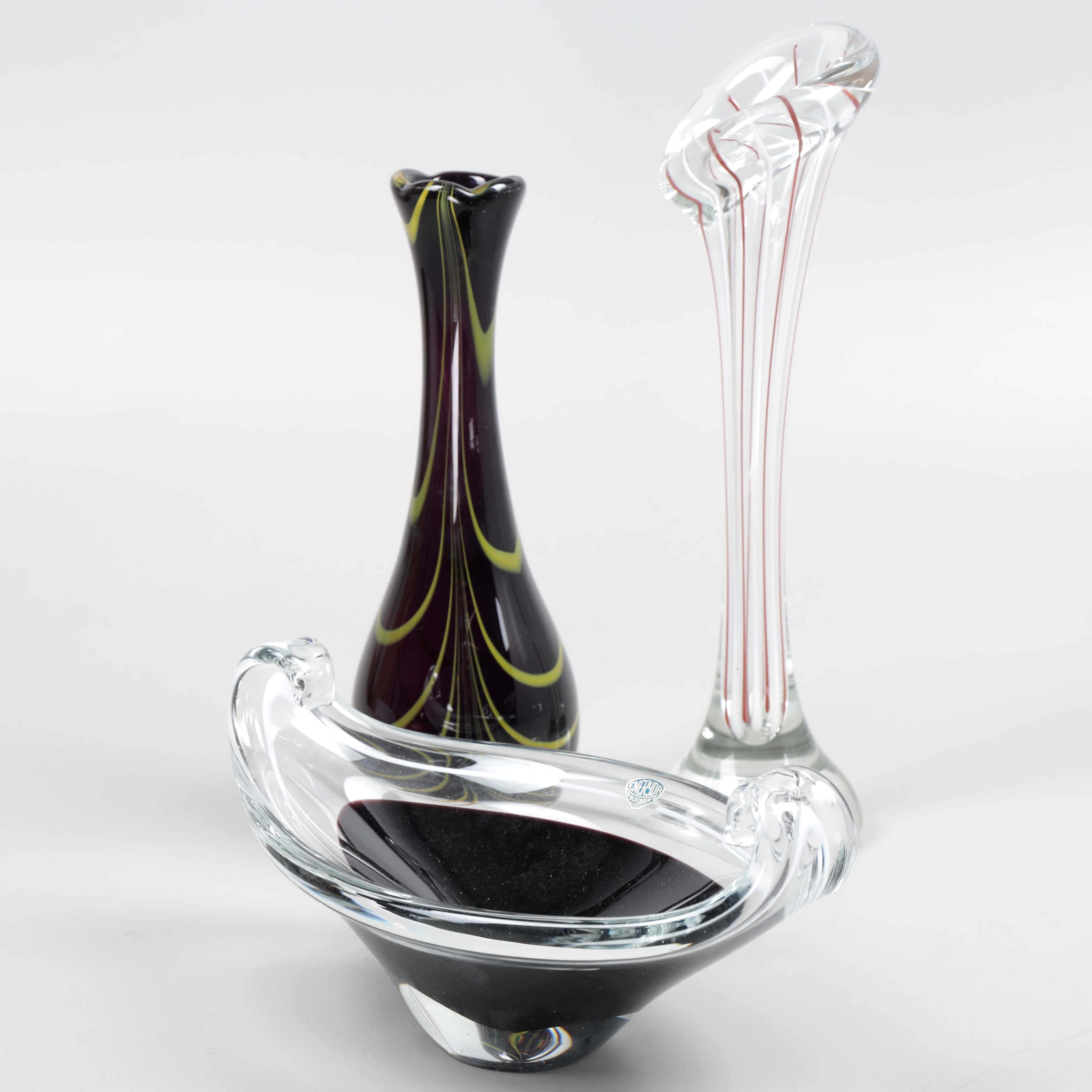 SKÅL, VASER, 3 delar, glas, Eneryda glasbruk mm.