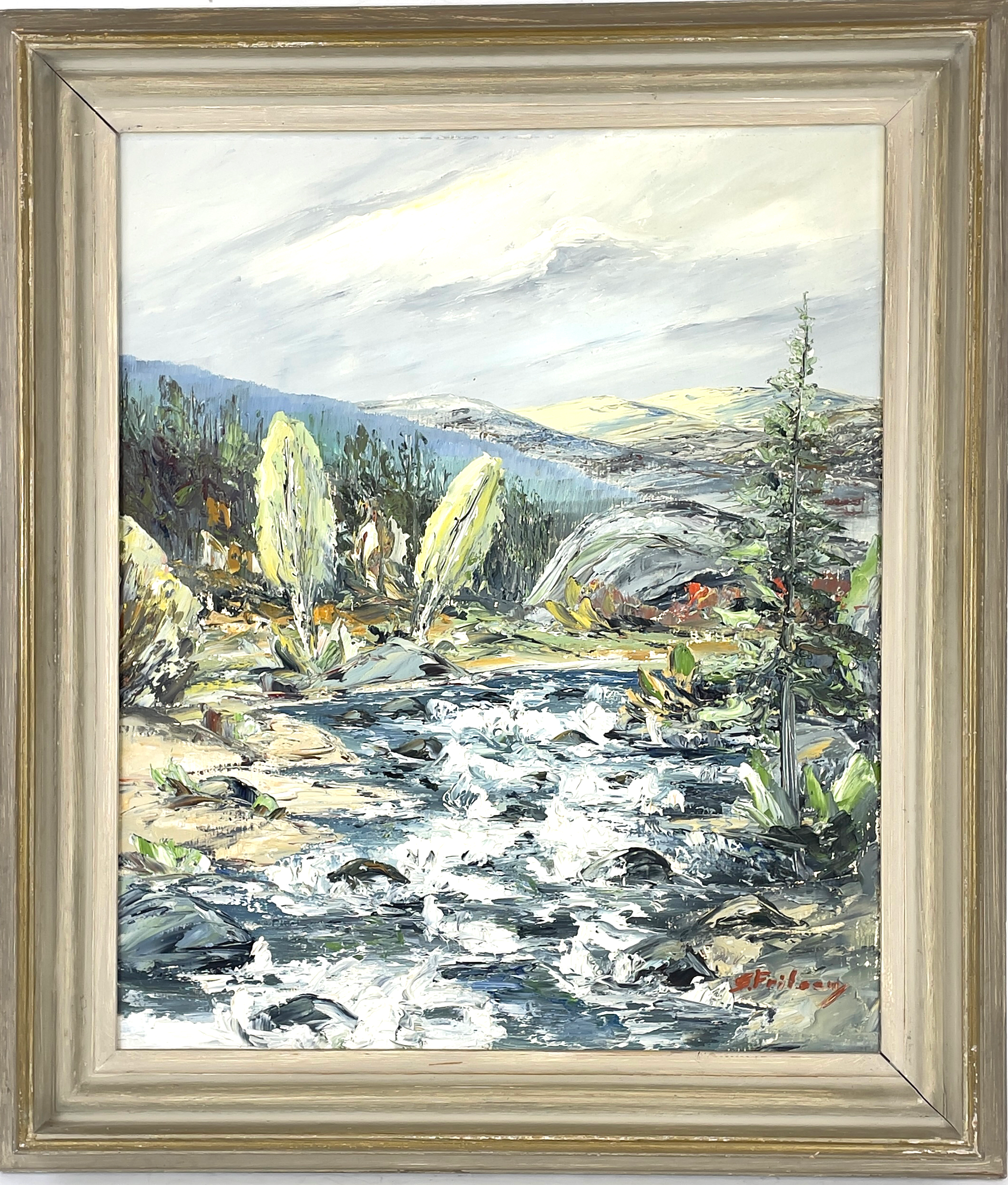 SIW FRIBERG, olja på pannå, älv i fjällandskap, signerad.