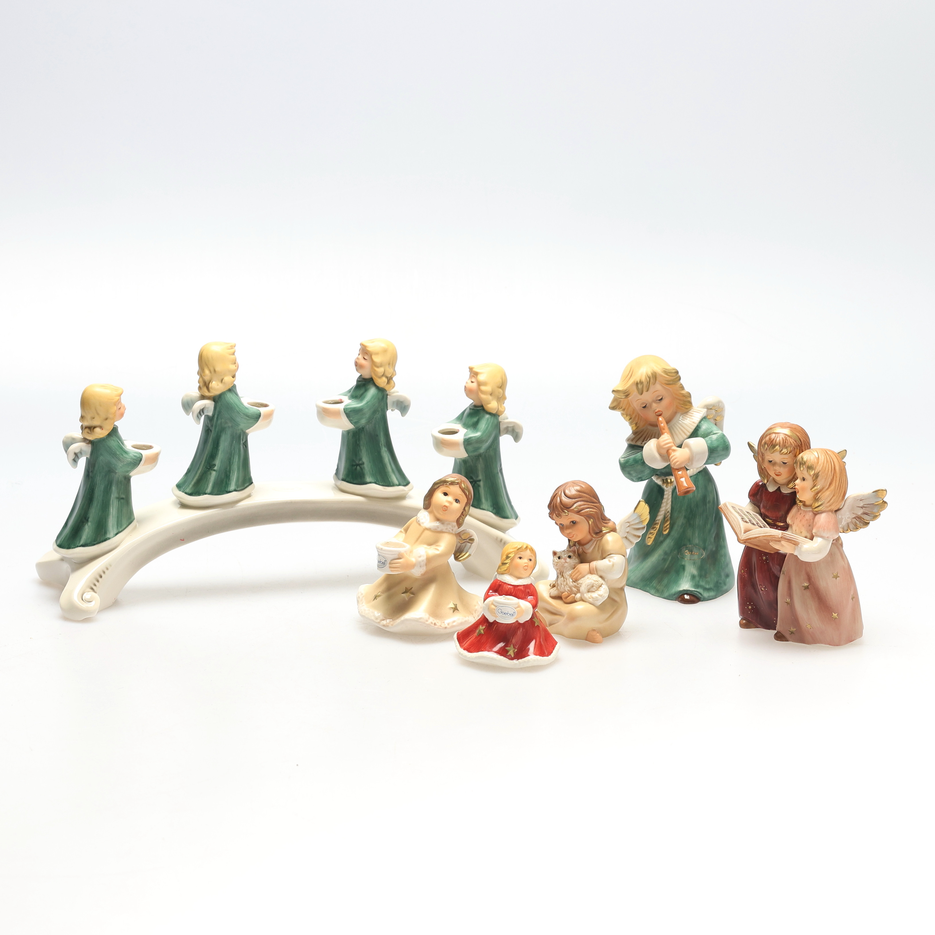 ADVENTSLJUSSTAKE OCH FIGURINER. 6 delar, porslin, Goebel.
