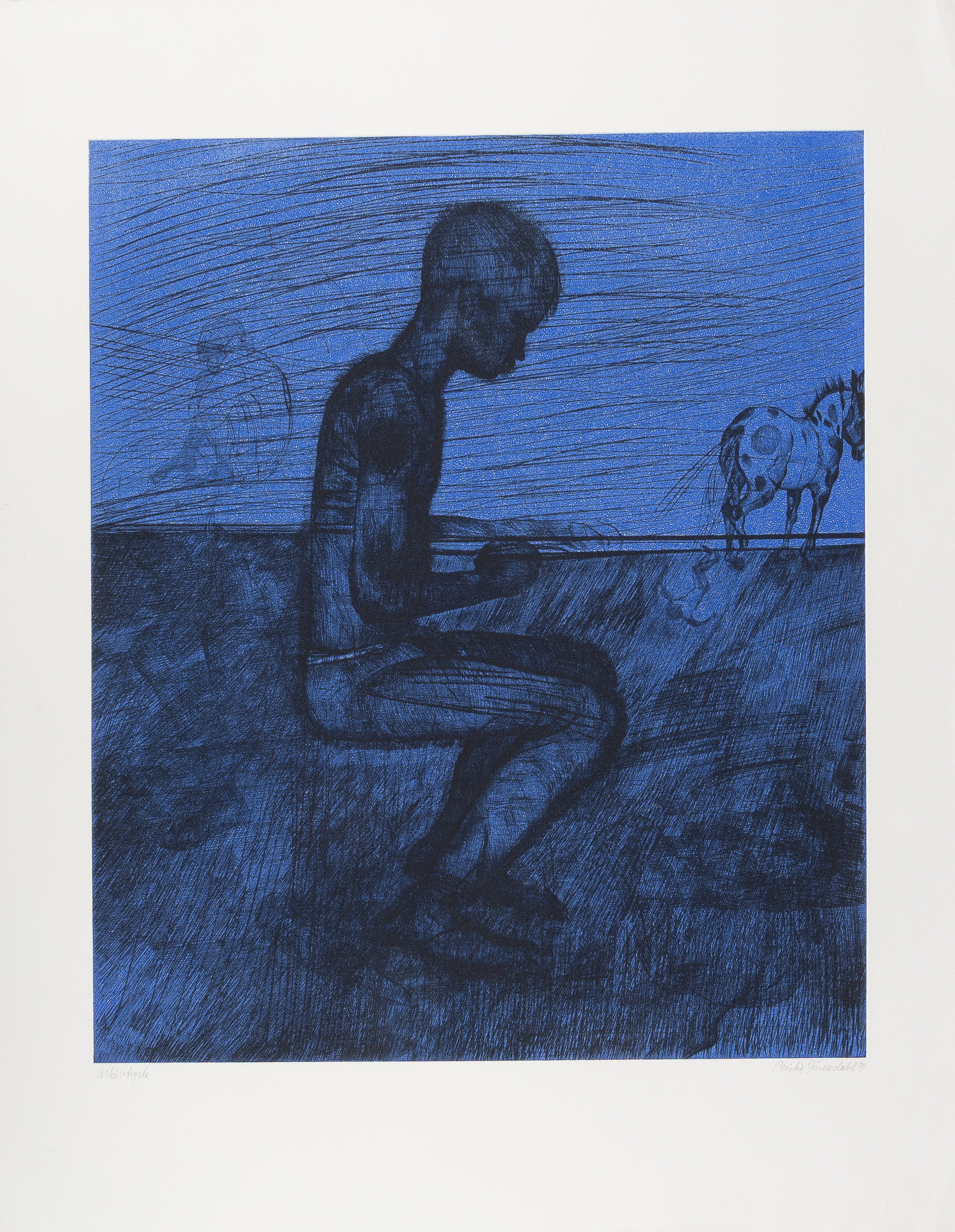 CECILIA FRISENDAHL (1922-2014). Komposition, etsning, oramat blad.