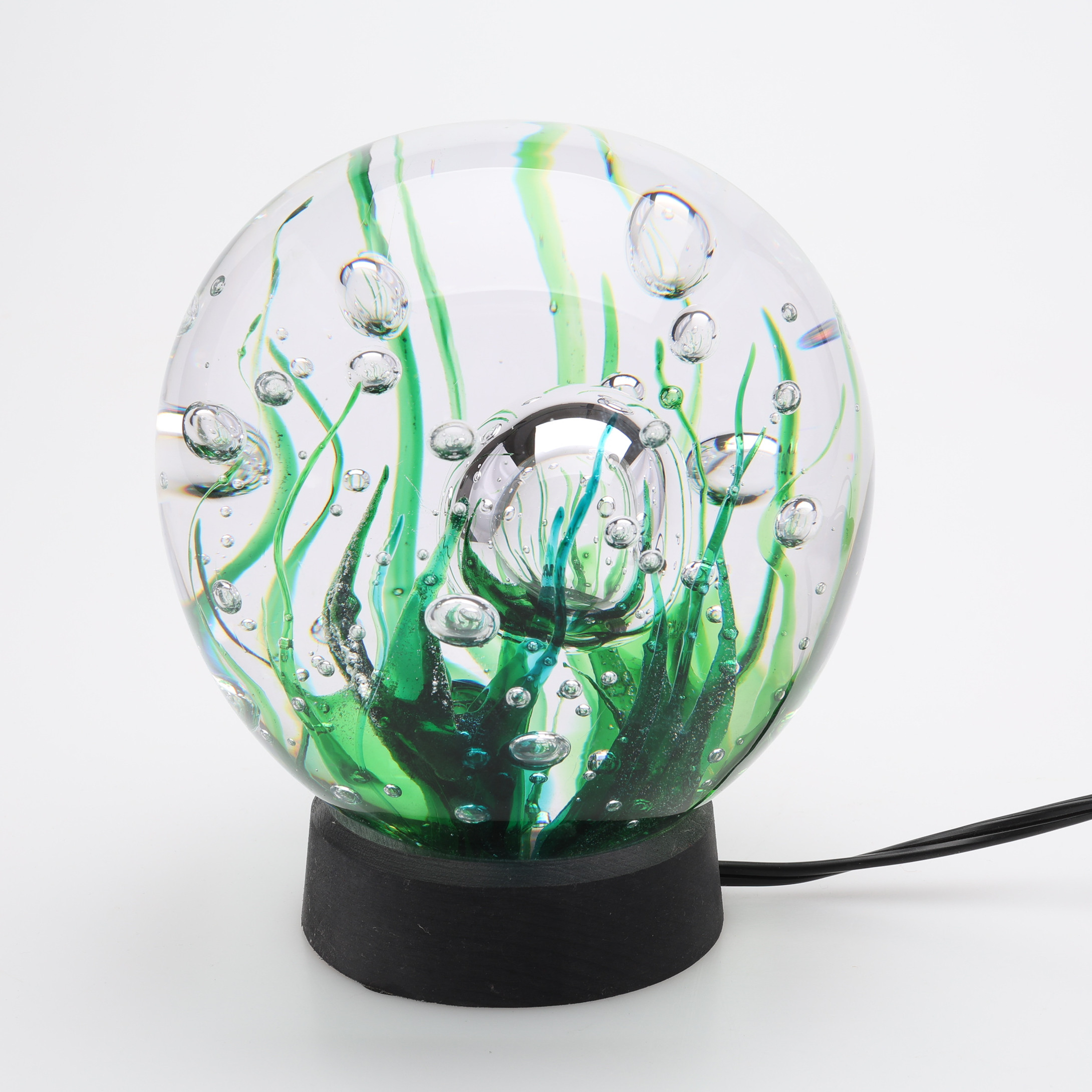 GLASSKULPTUR, DEKOR FÖRESTÄLLANDE SJÖGRÄS & INNESLUTNA BUBBLOR, MÖJLIGTVIS SVEN ÅKE CARLSSON, OSIGNERAD, TRANSJÖ.