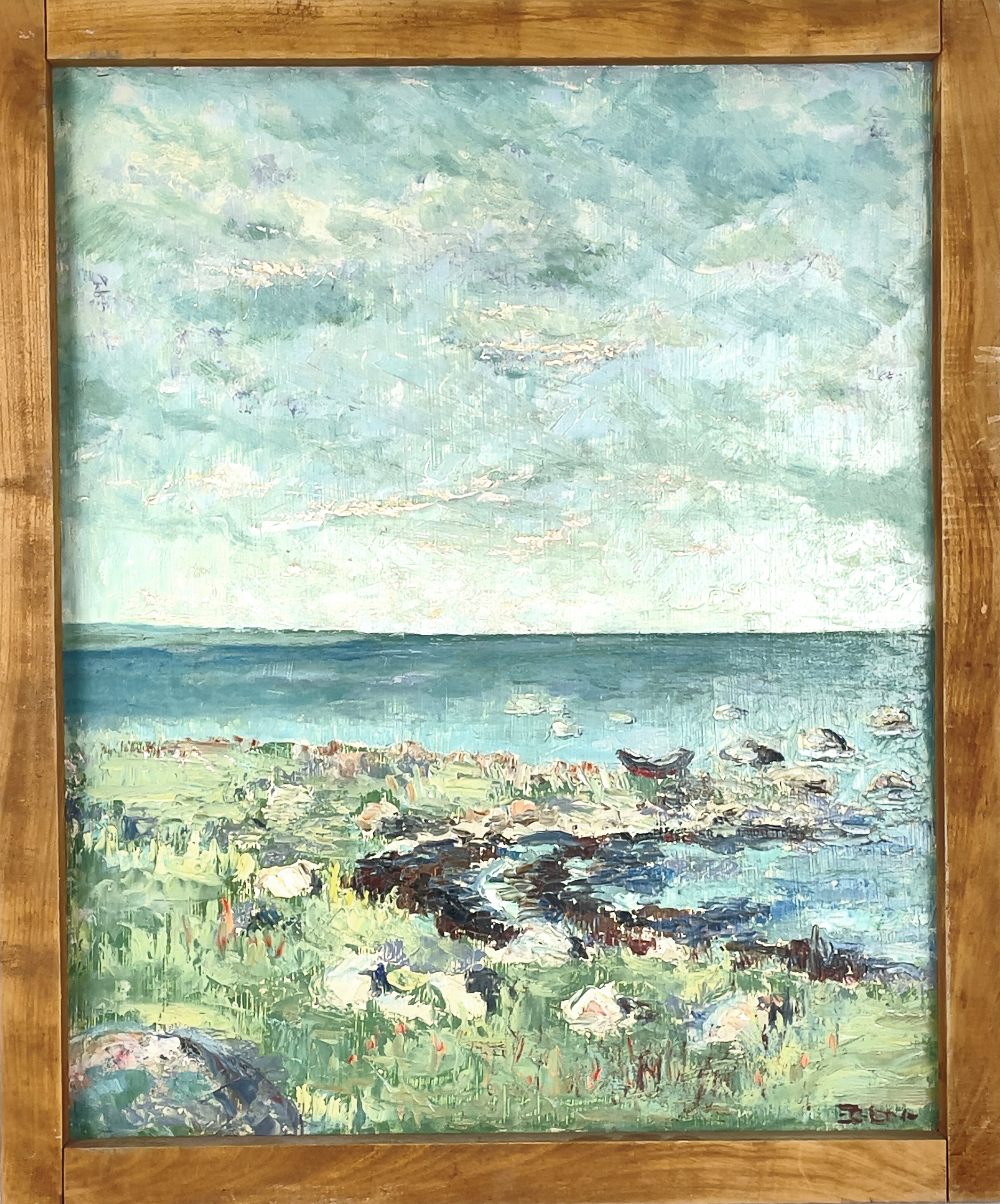 OIDENTIFIERAD KONSTNÄR, olja på pannå, Kesnäs udde, Öland, otydligt signerad, 1960-tal.