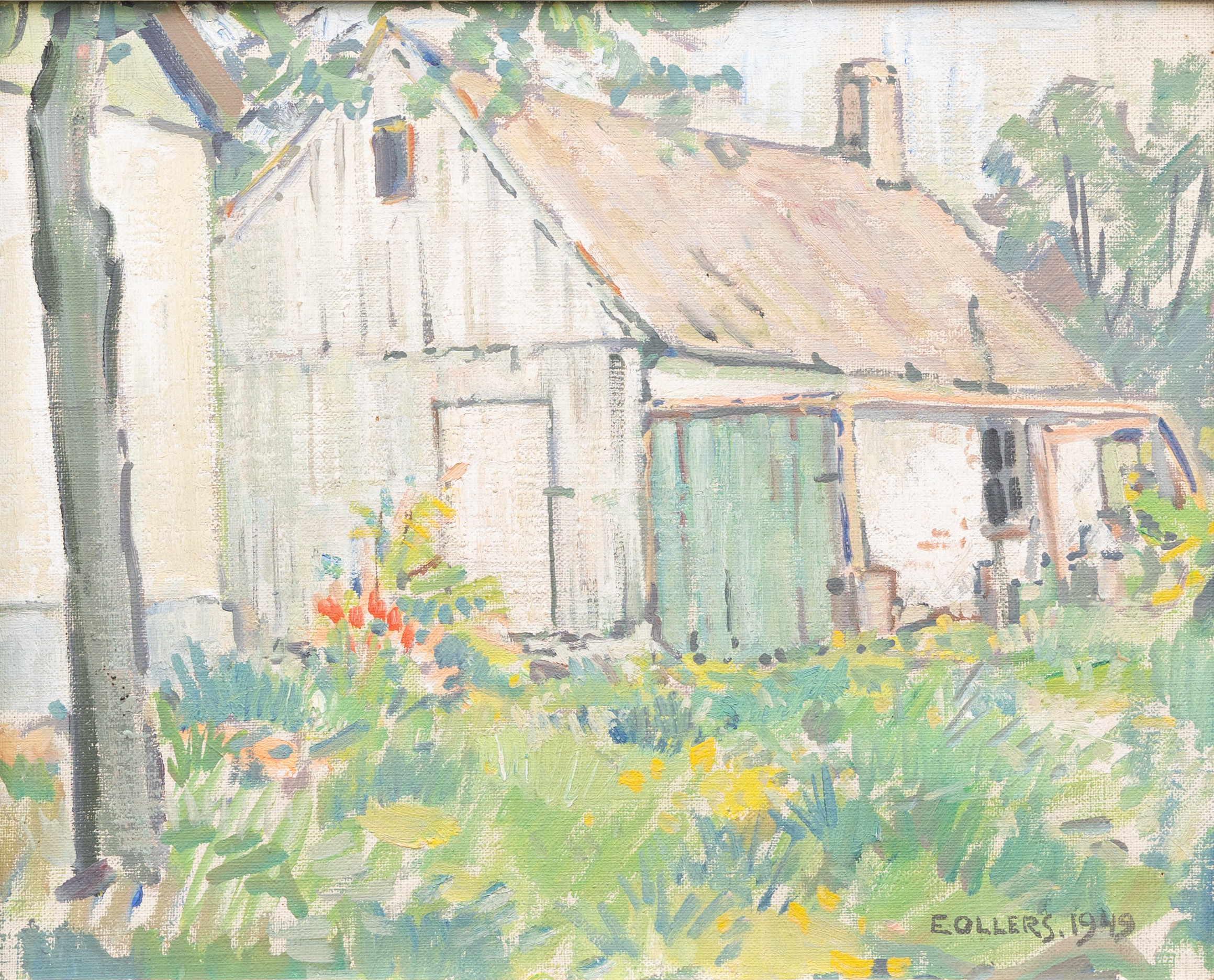 EDVIN OLLERS. Uthuset, olja på pannå, signerad och daterad 1949.