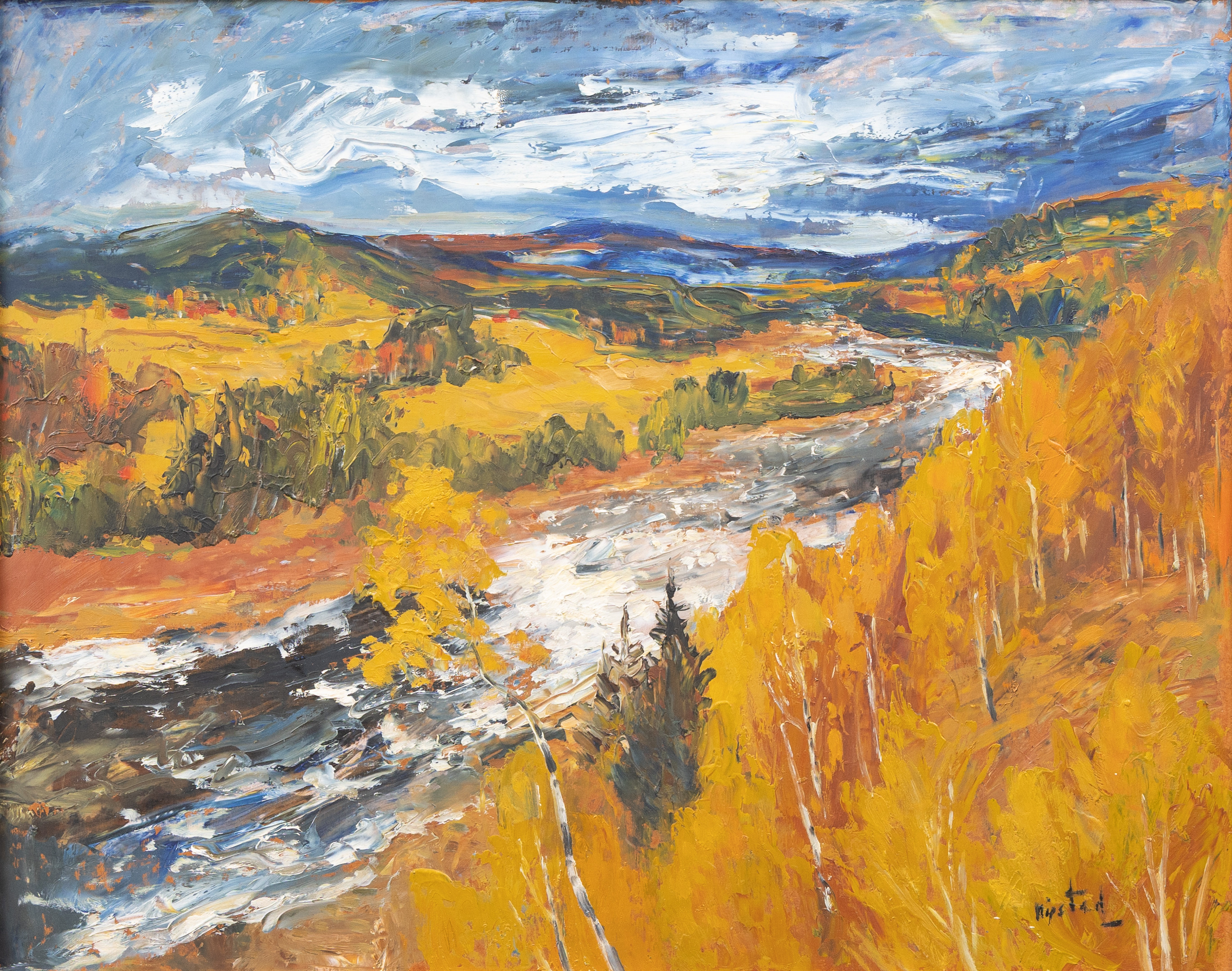 AXEL NIPSTAD (1901-1953). Ångermanälven, olja på pannå, signerad.