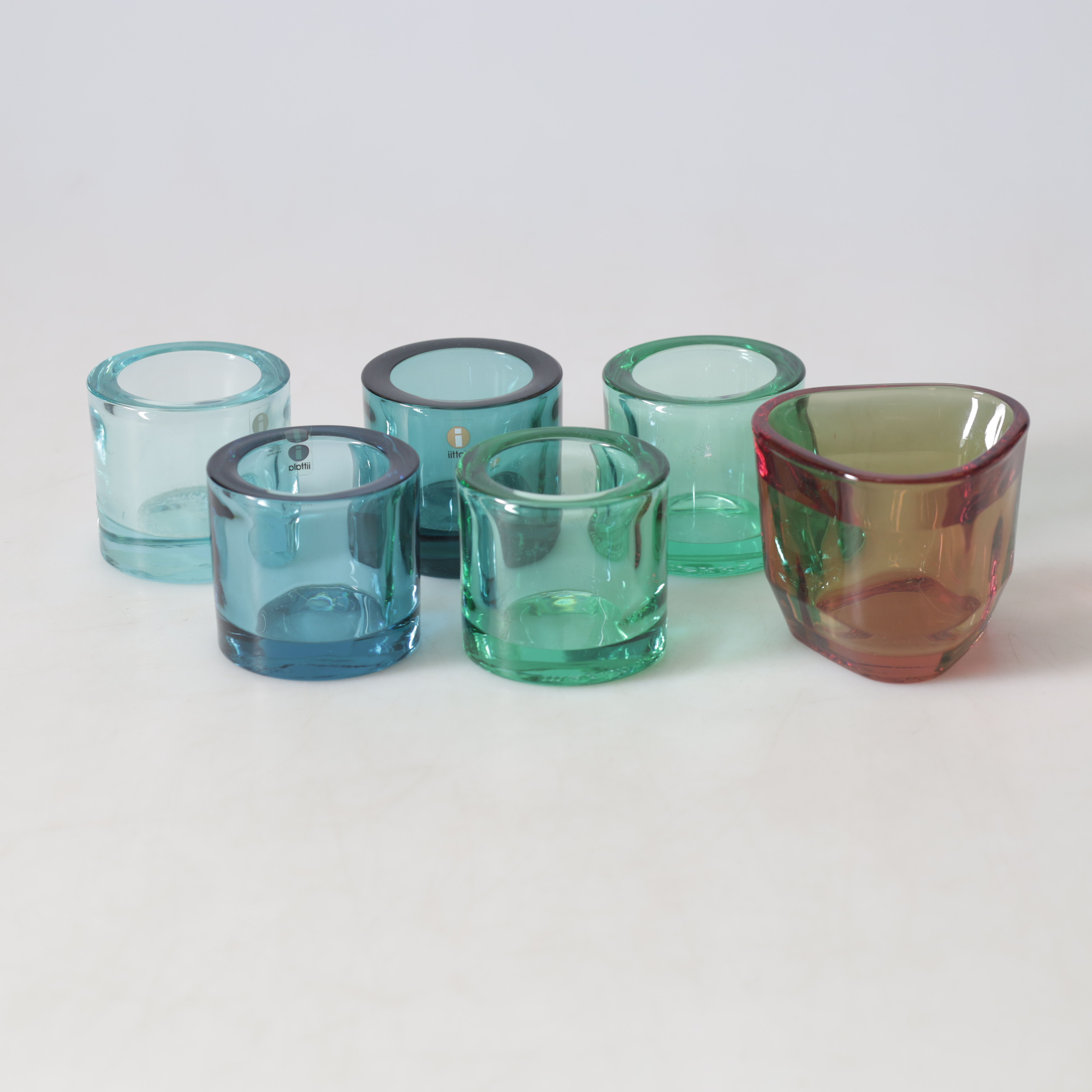 LJUSLYKTOR, 6 st glas, delvis "Kivi", Heikki Orvola för Iittala.