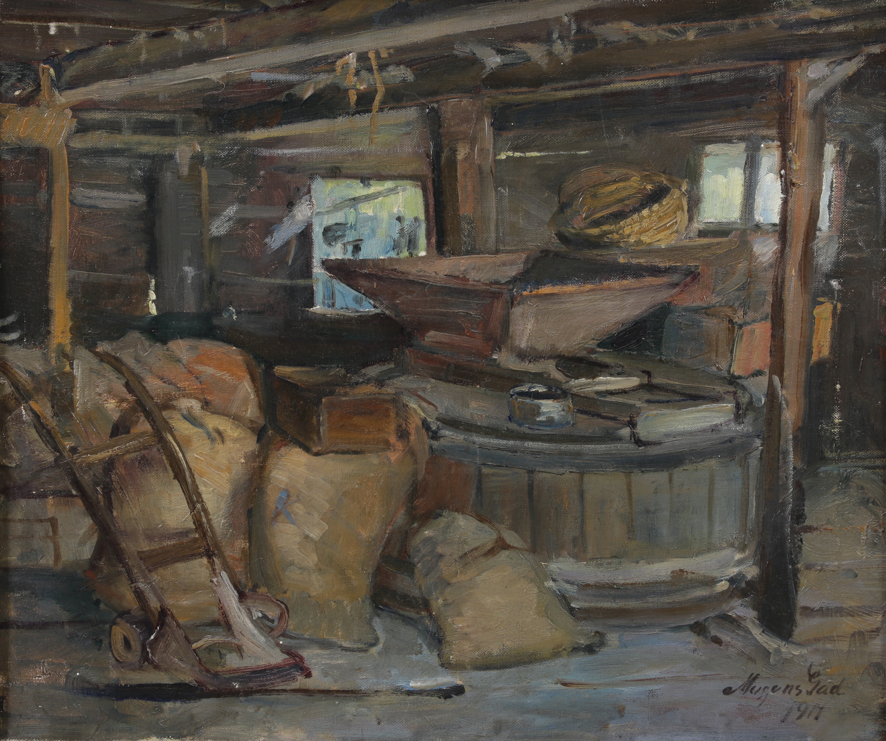 MOGENS GAD. Arbetsbod, olja på duk, signerad och daterad 1919.