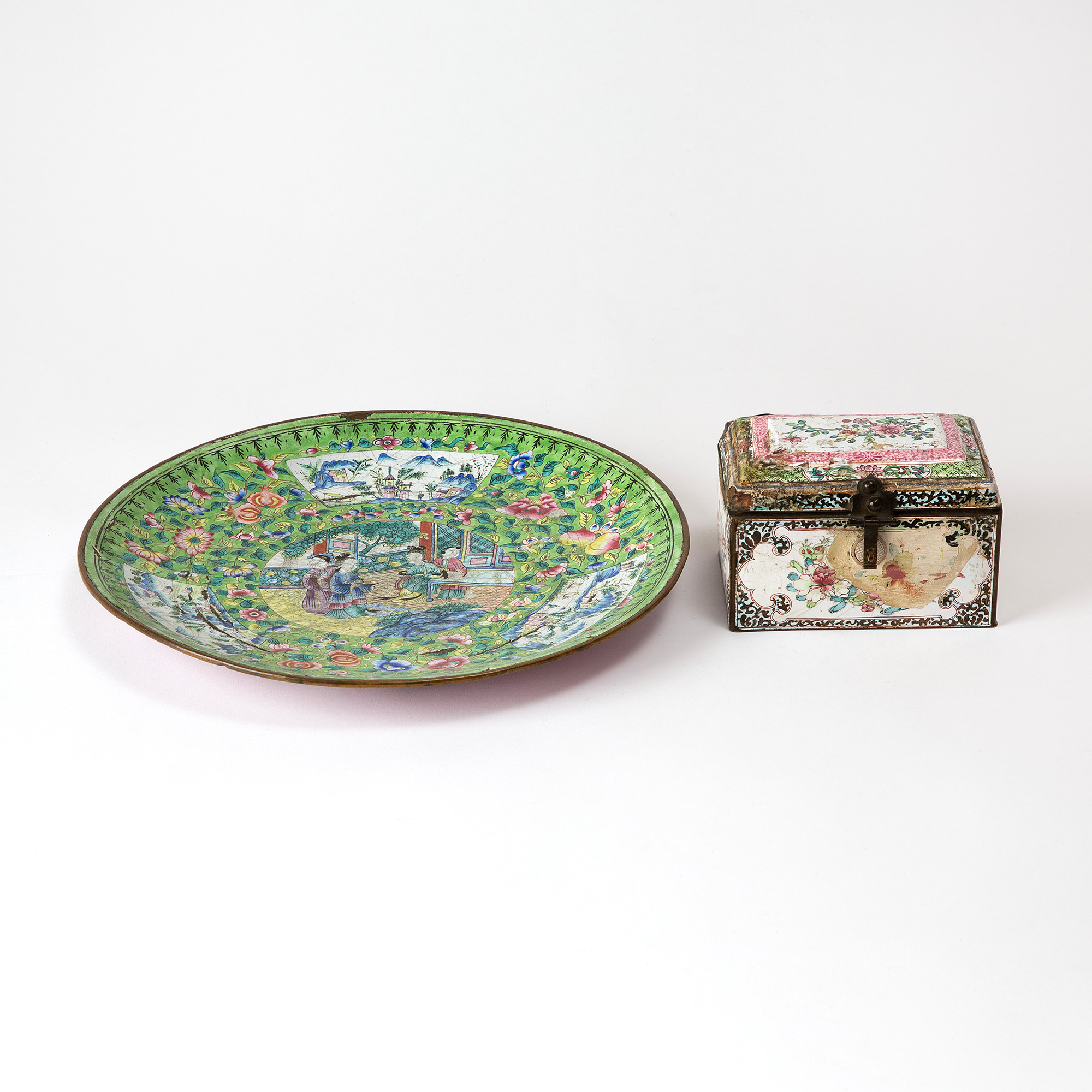 FAT OCH SKRIN. Emalj/porslin, Kina, 1800-tal.