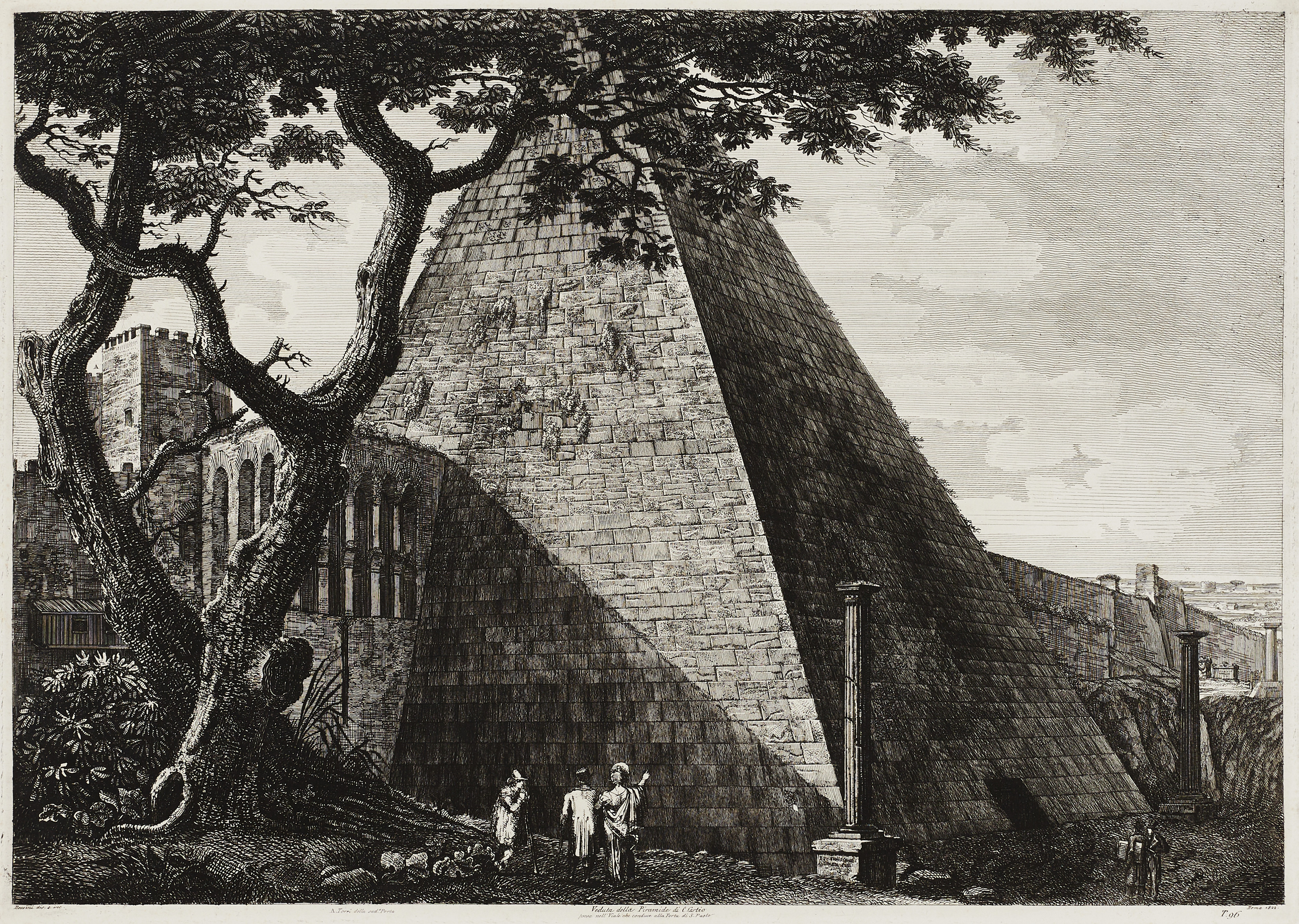 LUIGI ROSSINI (1790-1857). "Veduta della Piramide di C. Cestio". Etsning, 1822.
