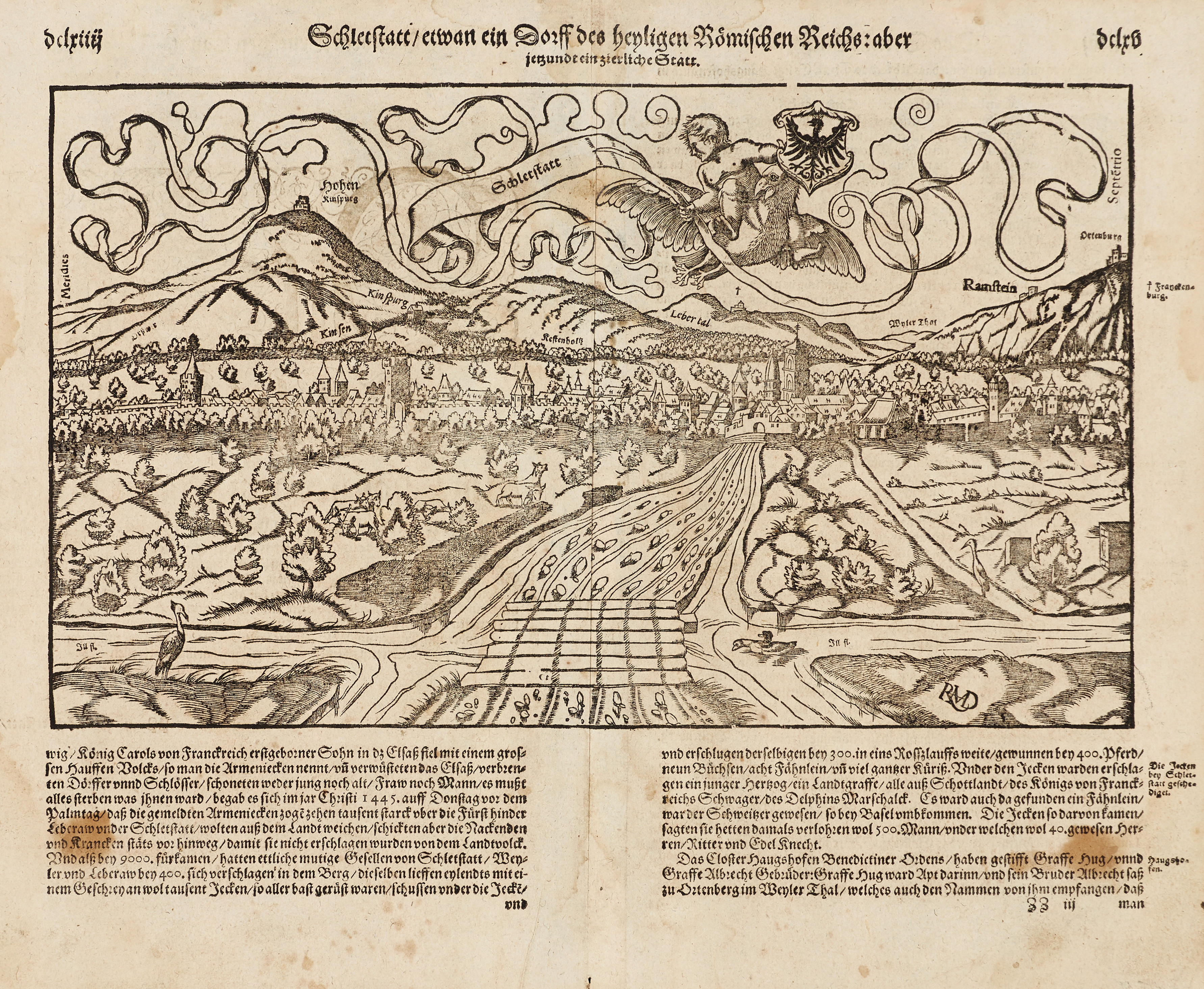 SEBASTIAN MÜNSTER (1488-1552) "Schlettstadt -Elsass", Träsnitt, ur en upplaga av "Cosmographia", omkring 1560.