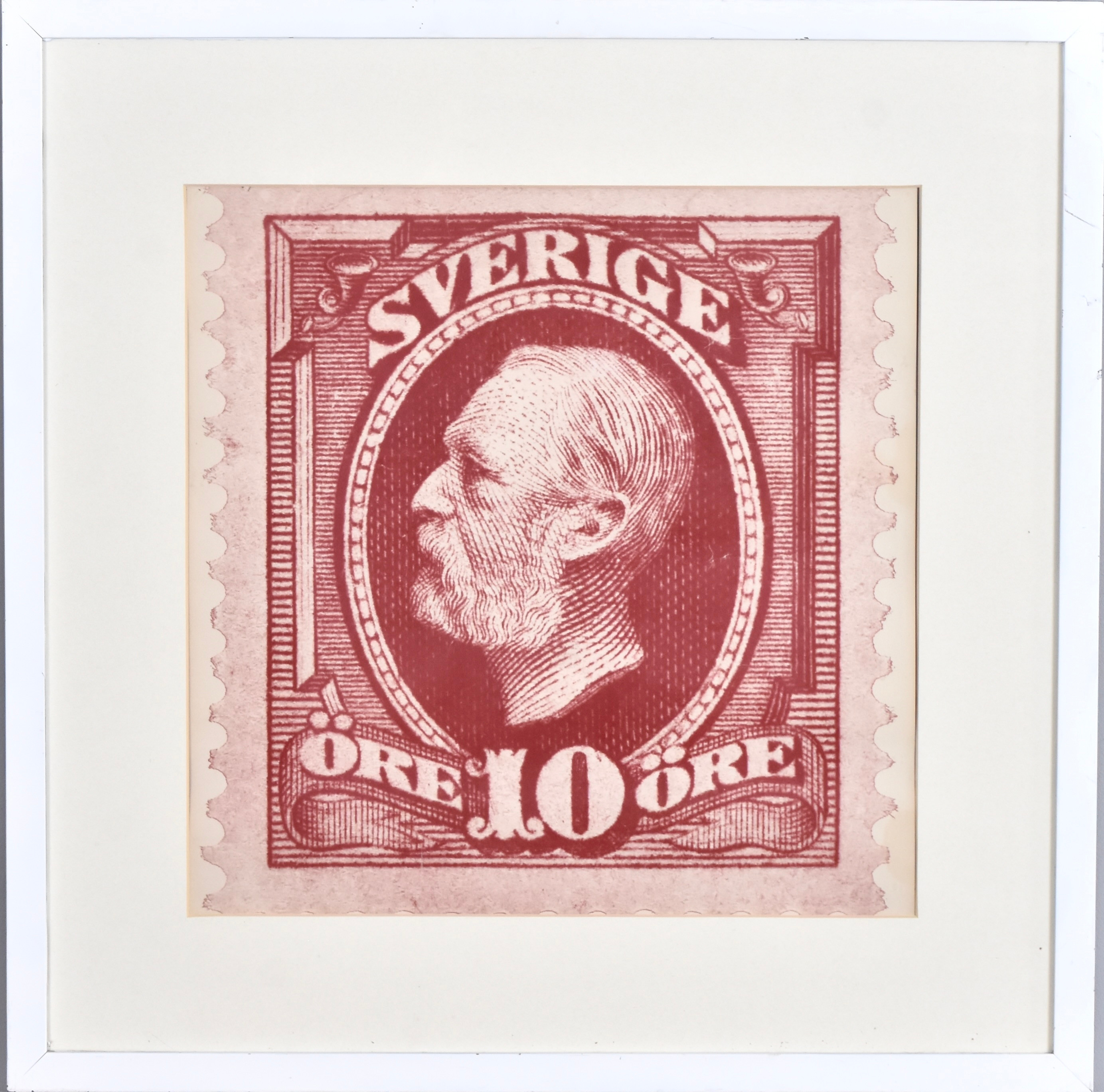 POSTER, Inramad motiv av frimärke " Sverige 10 öre ".