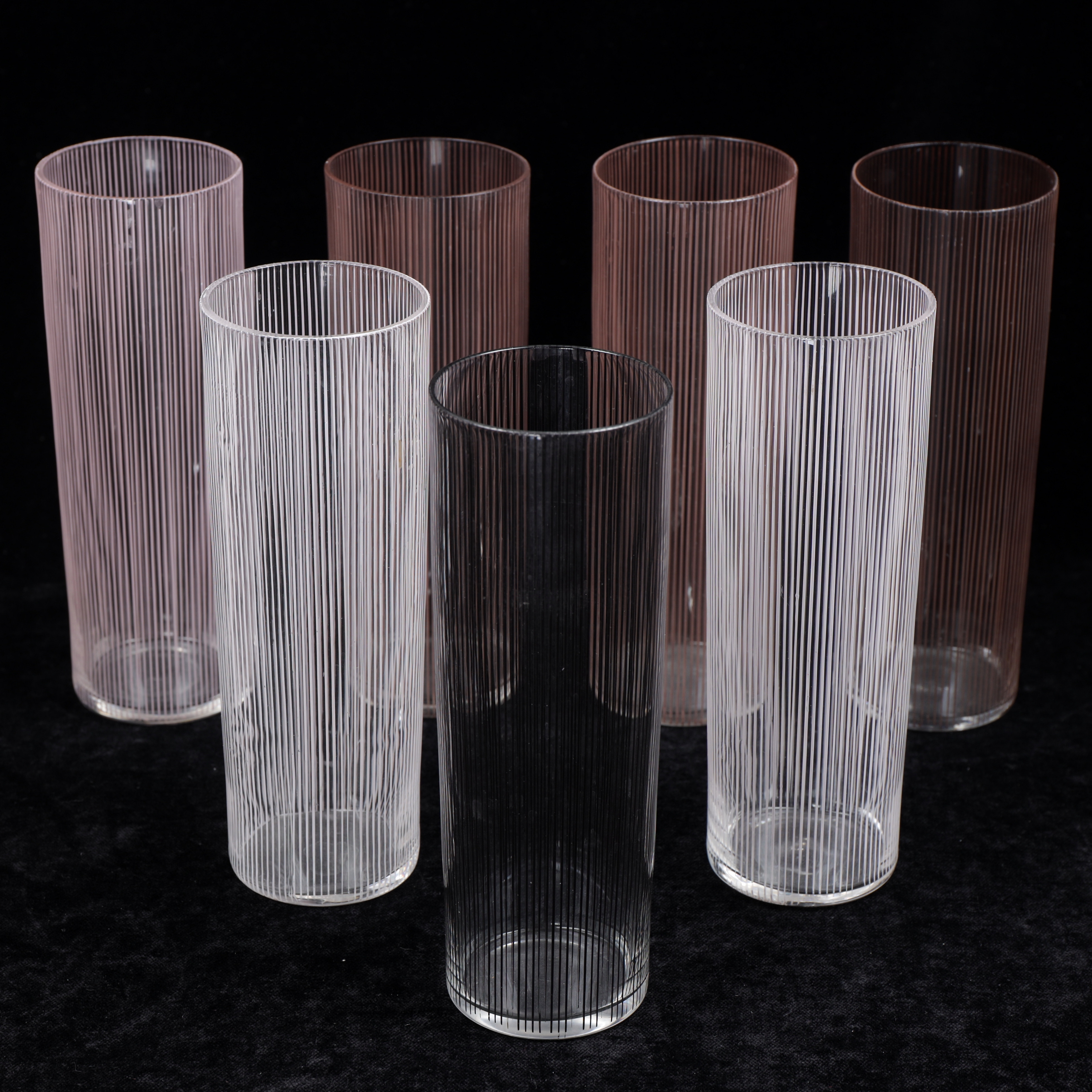 BENGT ORUP. Highballglas, 7 st, "Stripe", Johansfors, 1950-tal.