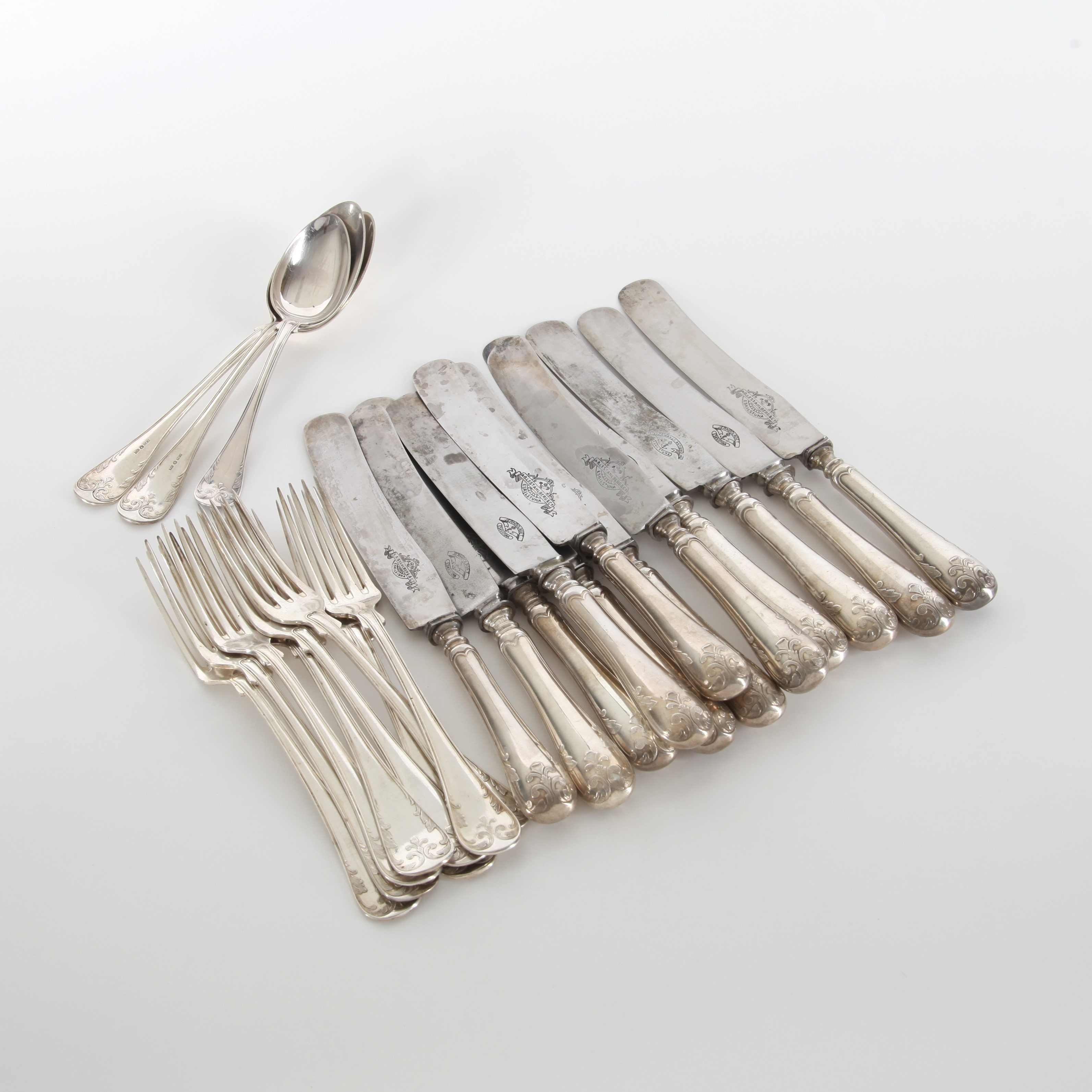 BESTICKSERVIS "Gammal Fransk", 23 delar, nysilver, tidigt 1900-tal.