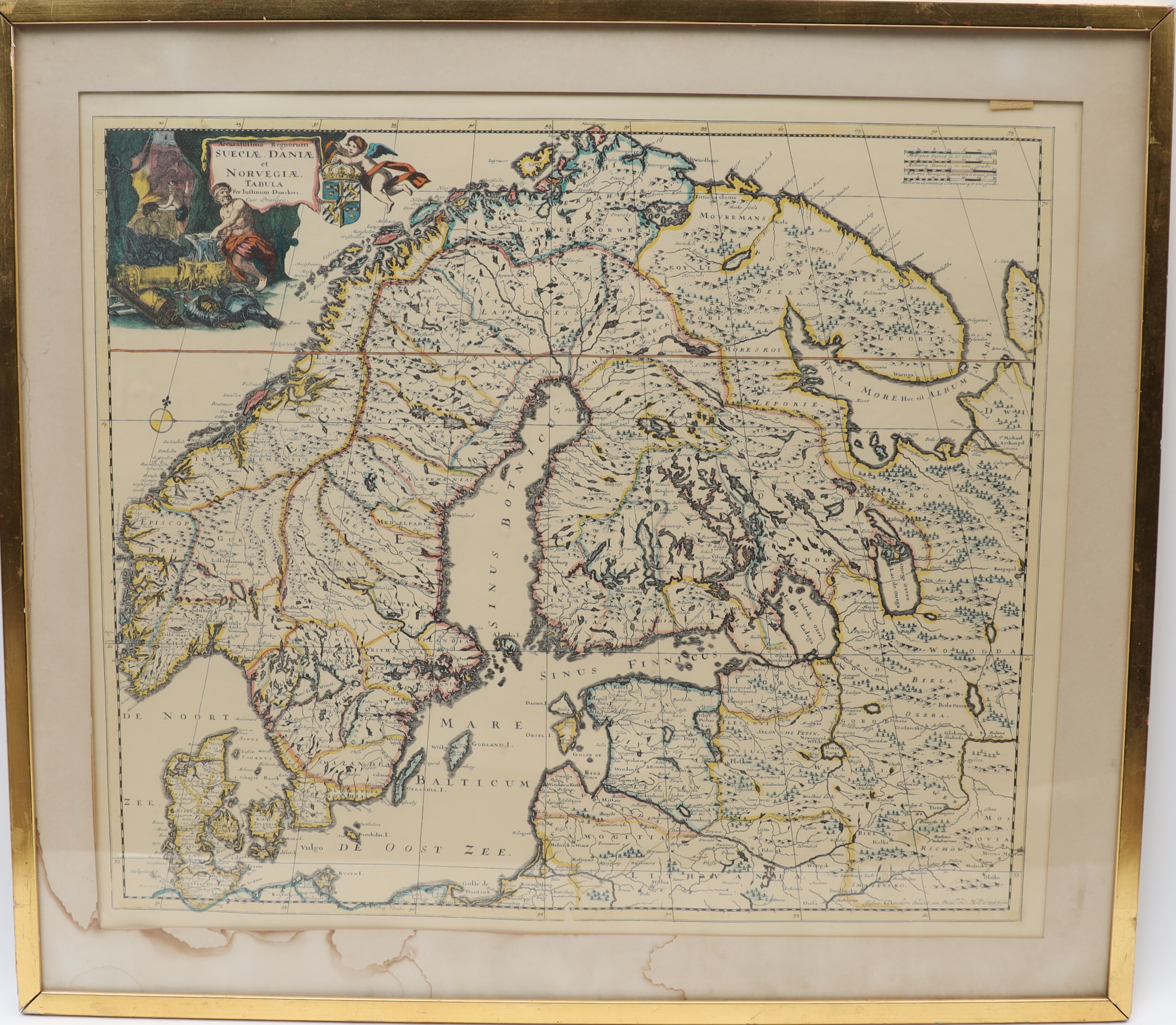 JUSTUS DANCKERTS. efter, handkolorerad karta , 1900-tal.