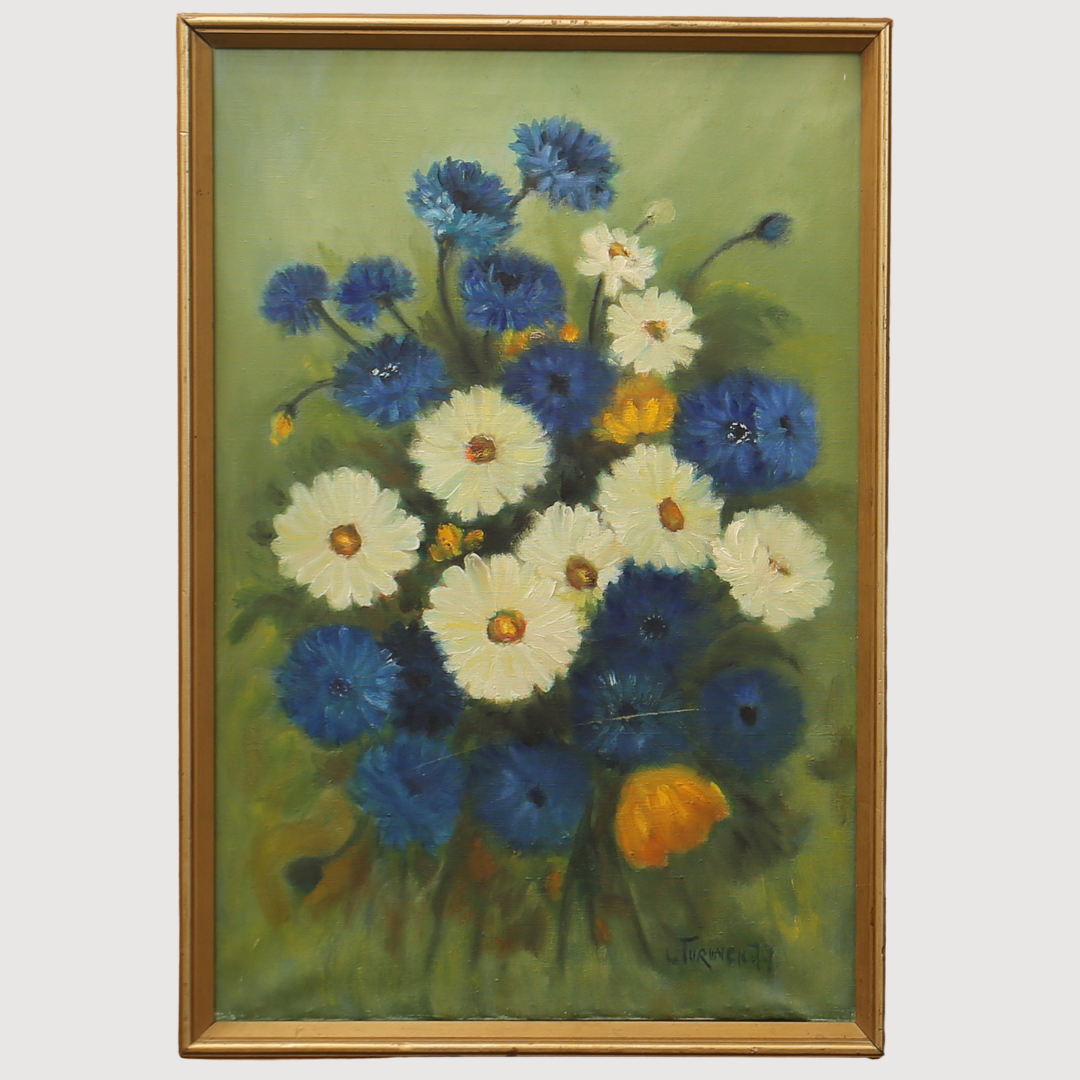 GRETA TURÈN. Olja på duk, blomsterstilleben, signerad.