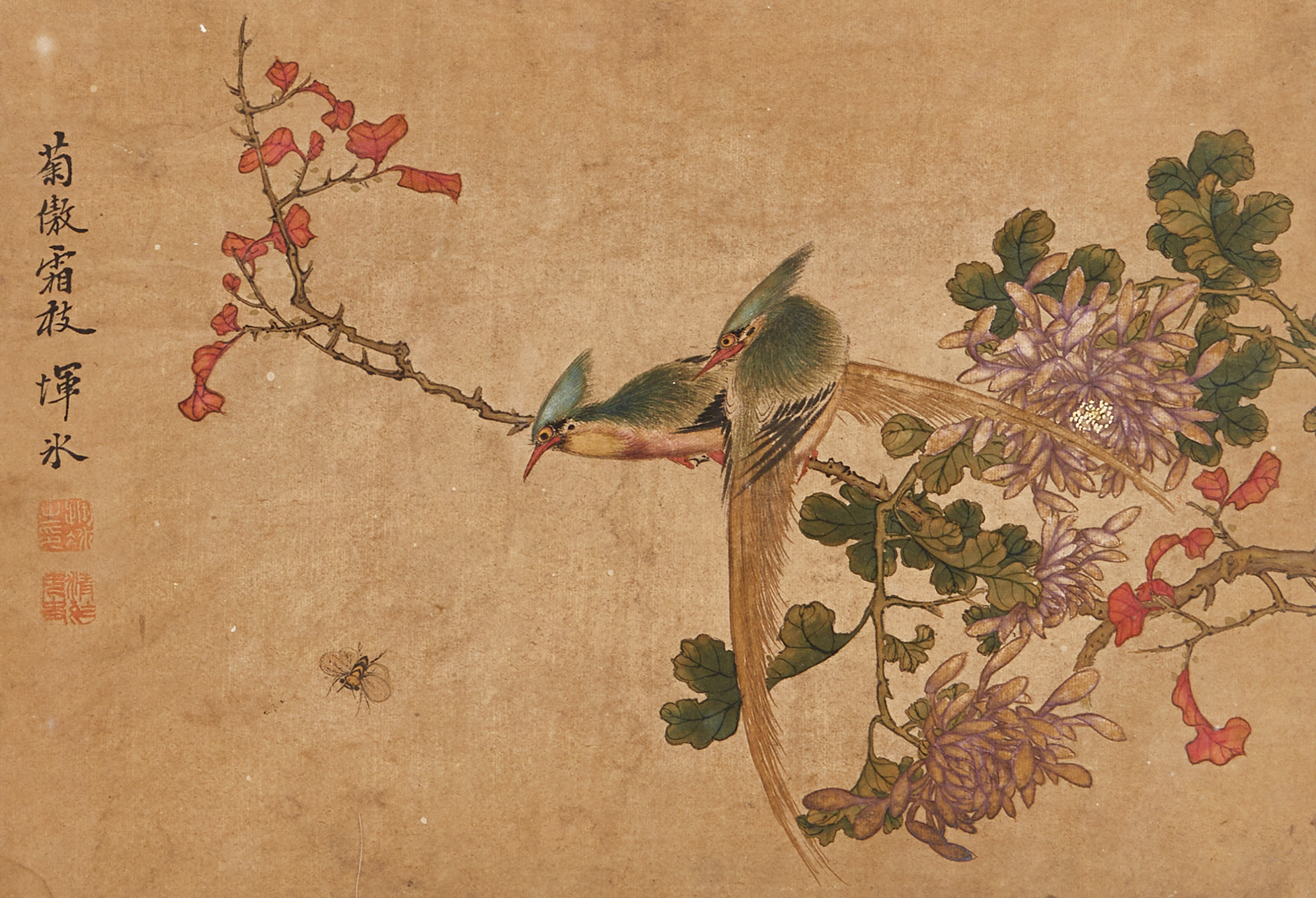 OKÄND KONSTNÄR, Kina, album med 16 målningar av blommor, insekter och fåglar, Qingdynastin, 1800-tal.