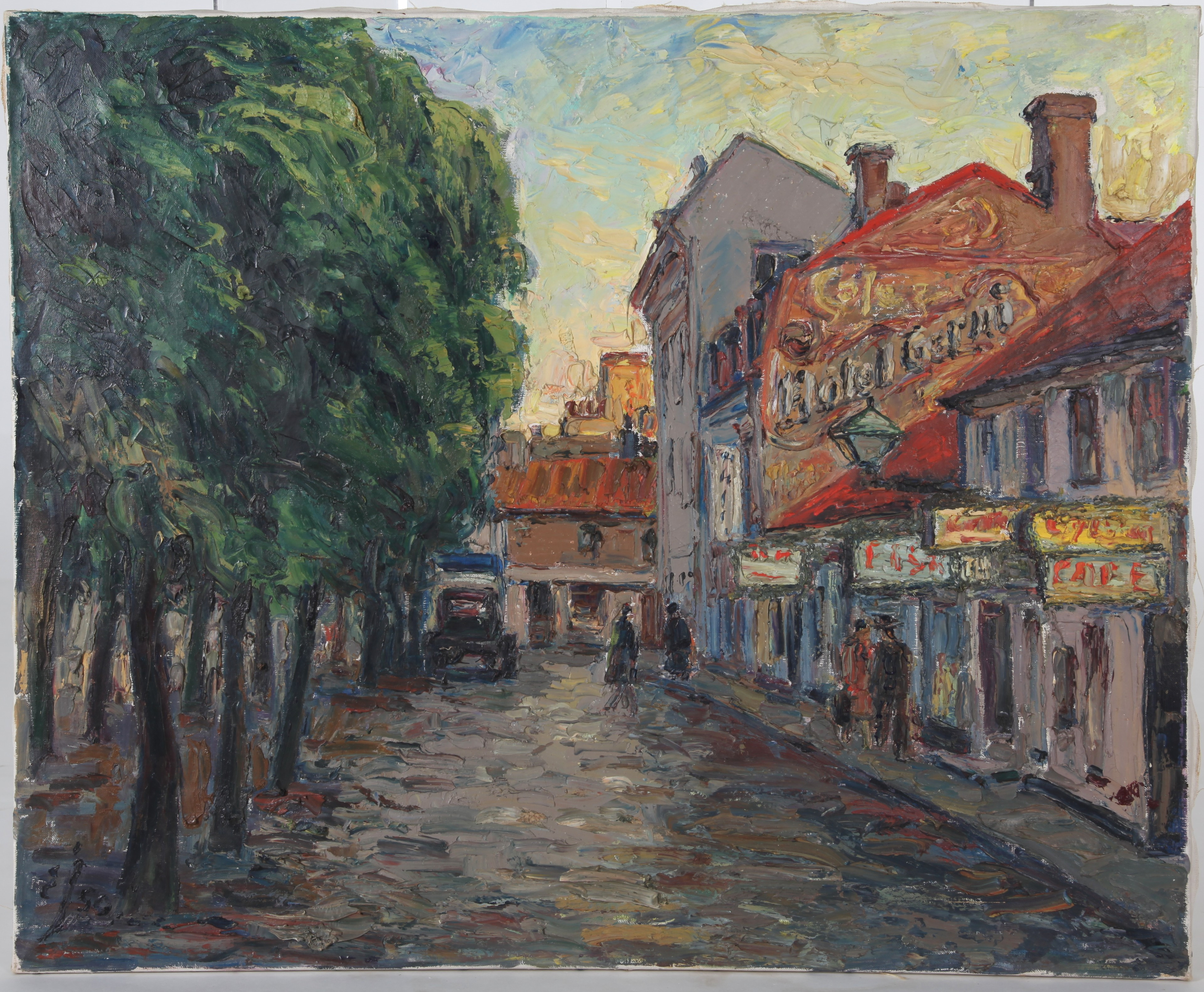 OLJA PÅ DUK, Mariatorget Helsingborg 1950-tal, signerad.