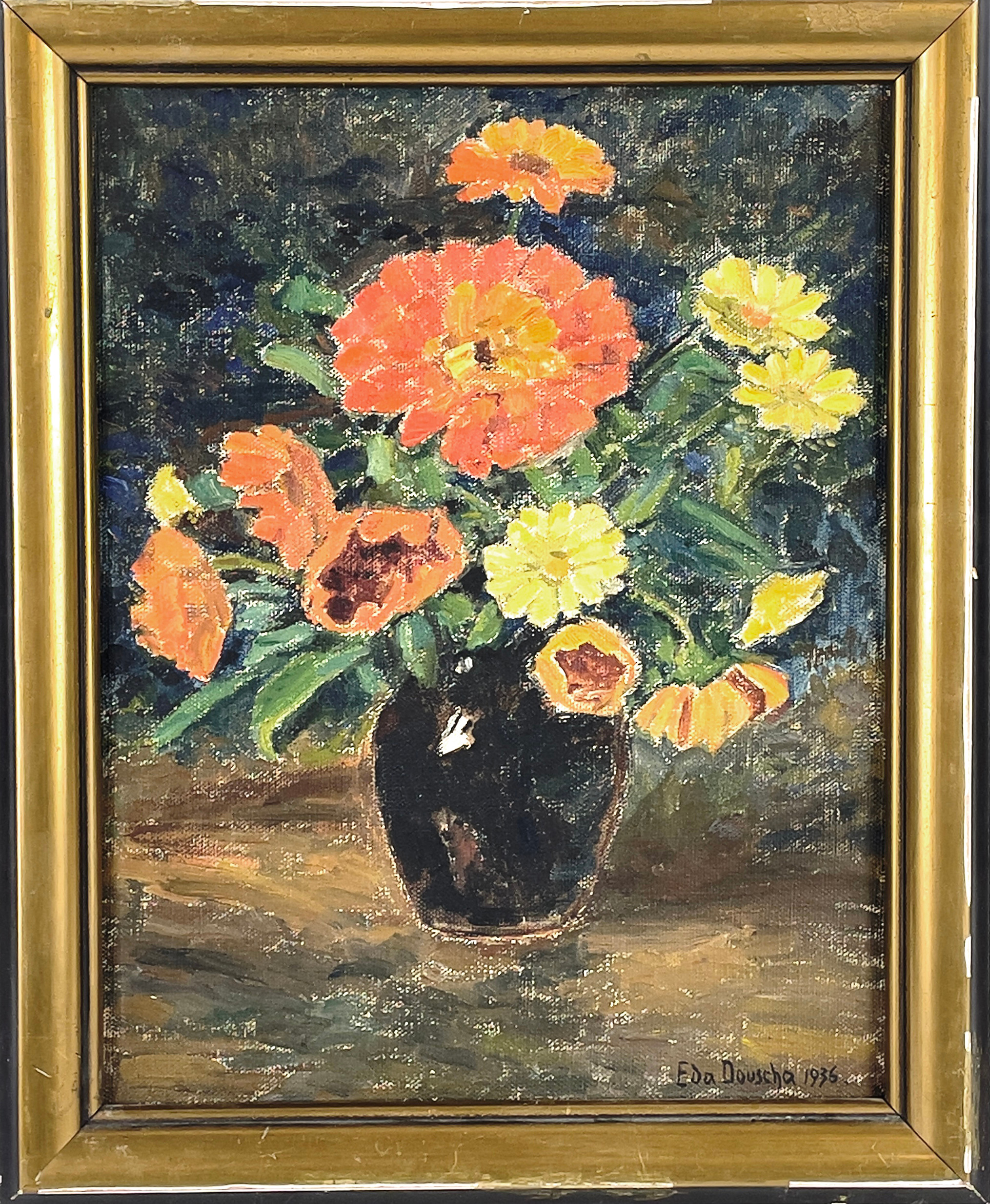 EDA DOUSCHA (1879-1967), olja på duk, ringblommor, signerad samt daterad 1936.