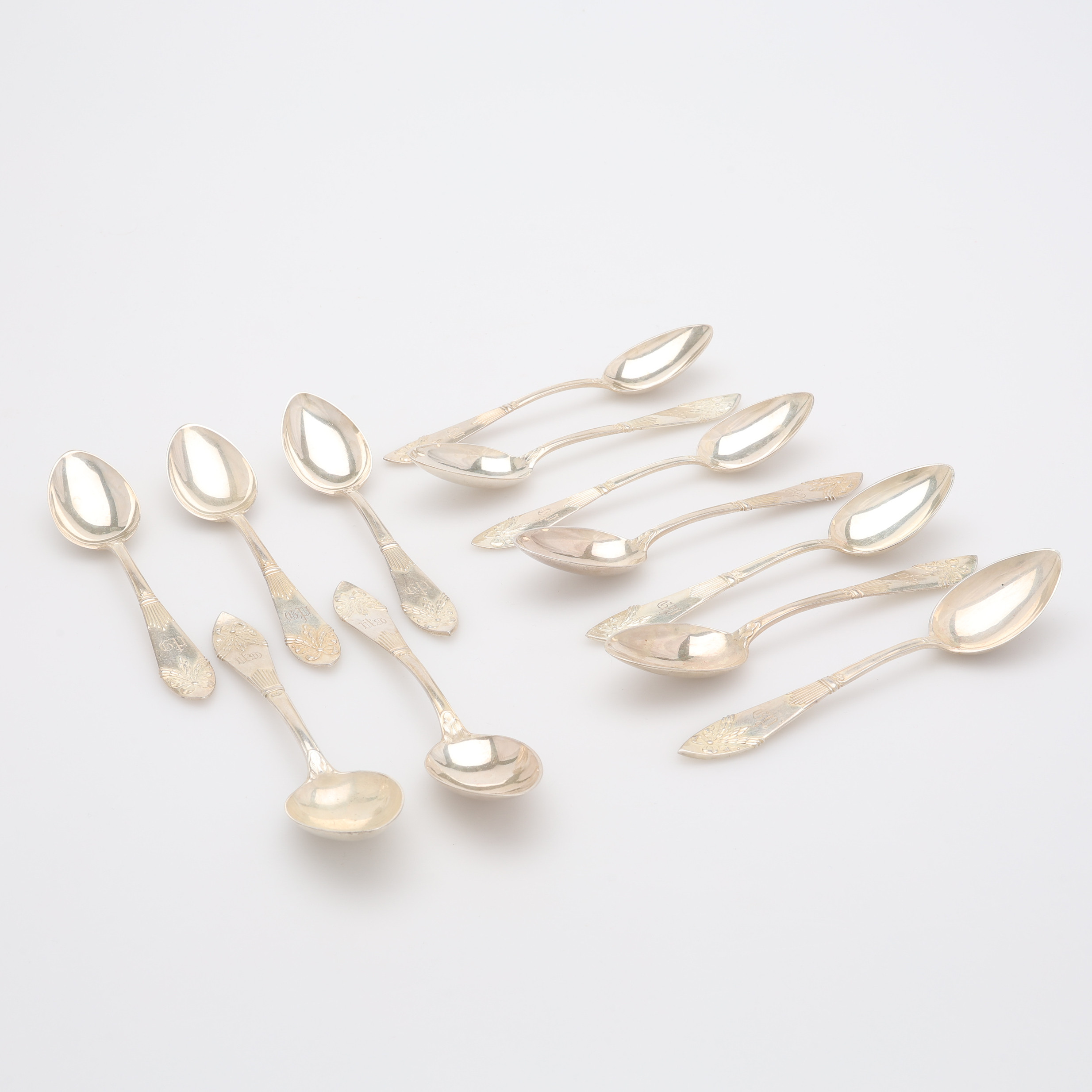 KAFFESKEDAR, 12 ST, SILVER, "EMPIRE", C.G. HALLBERG, STOCKHOLM, 1912-1916.