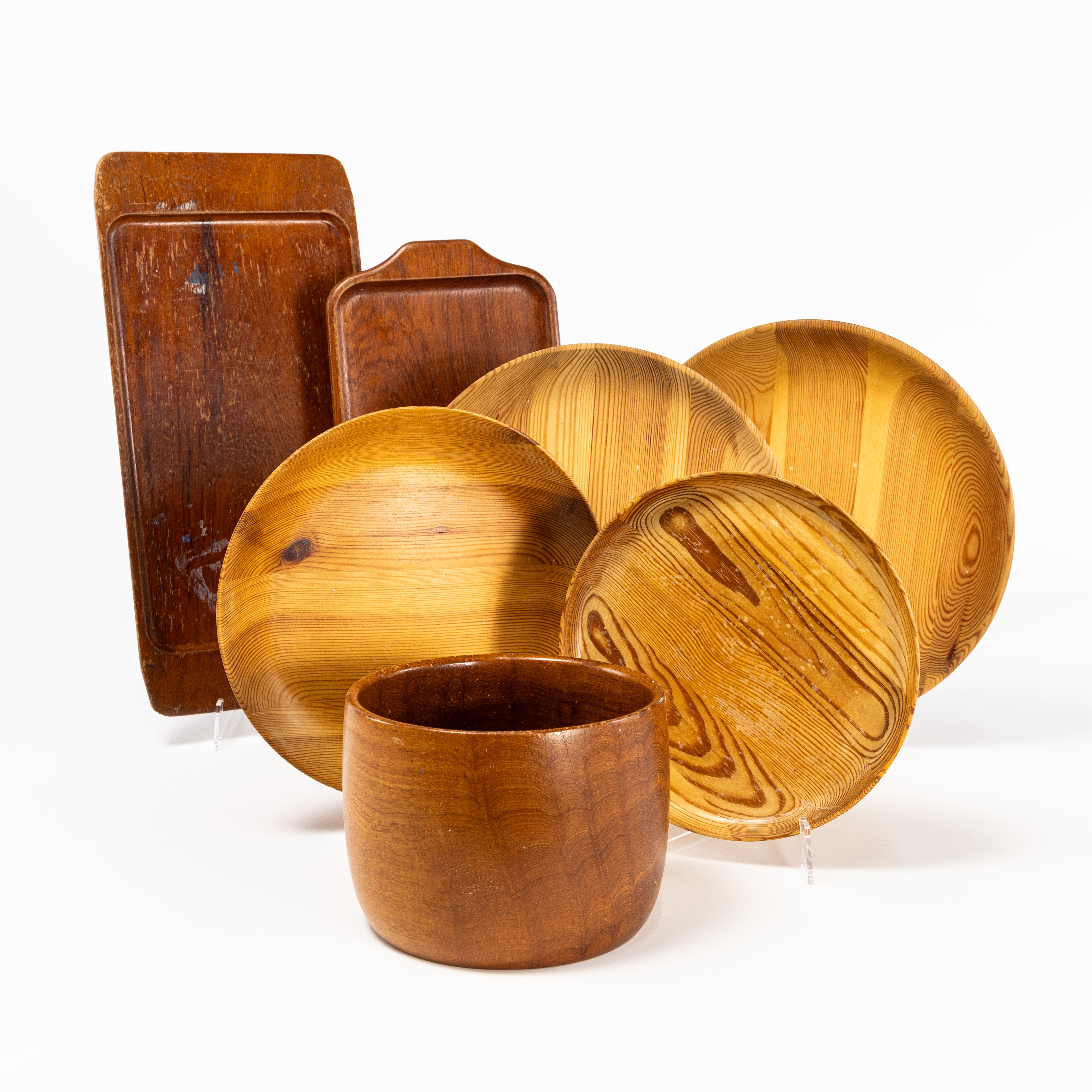 SKÅL, FAT, 7 delar, furu, teak.