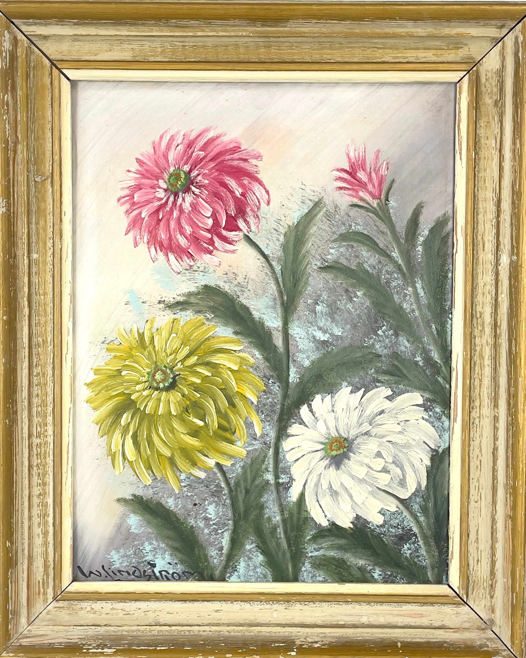 OIDENTIFIERAD KONSTNÄR, olja på pannå, stilleben av blommor, signerad W Lindström.