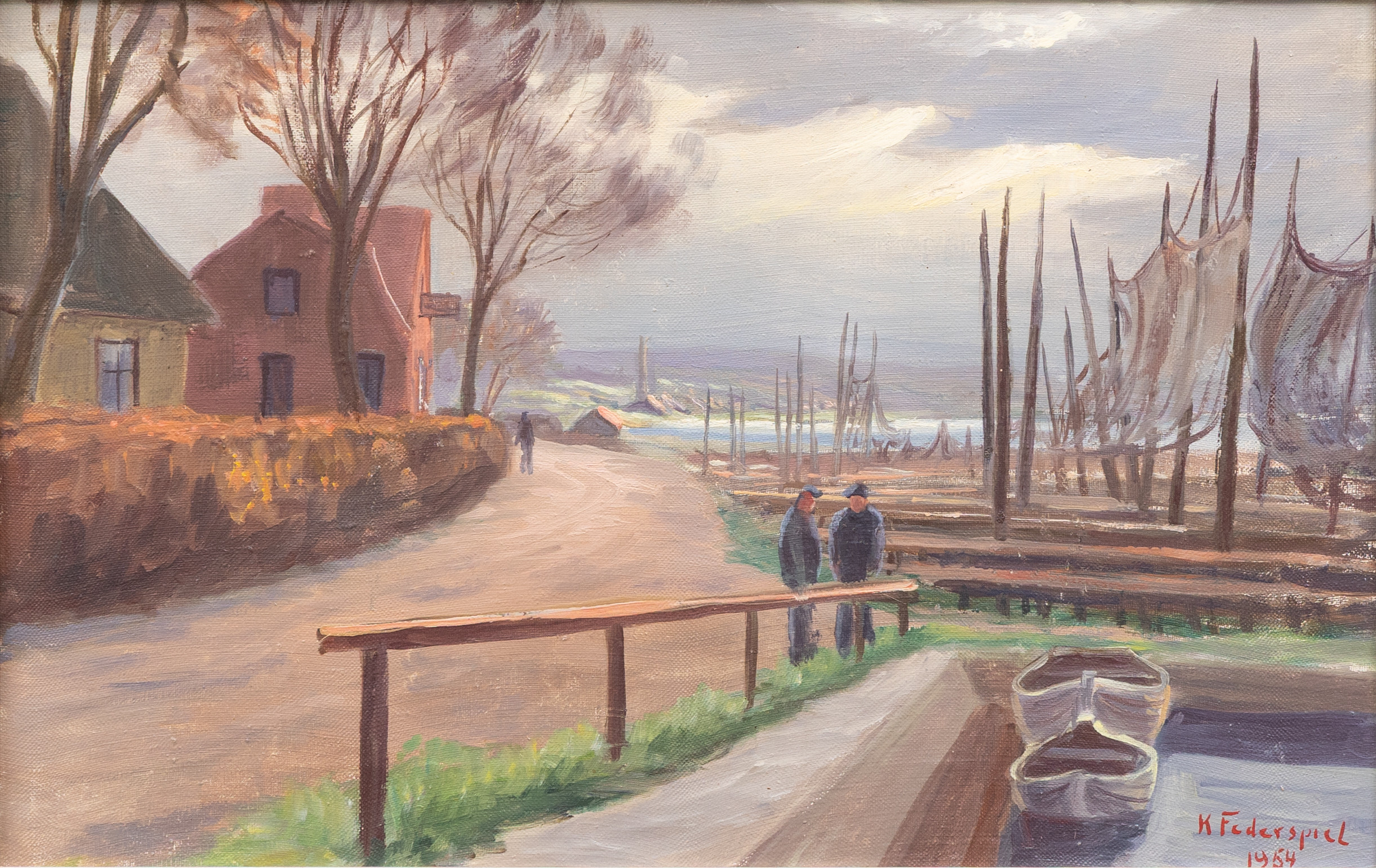 KAI FEDERSPIEL (DANMARK/SVERIGE, 1903-1981). Ålåbodarna, olja på duk, signerad och daterad 1954.