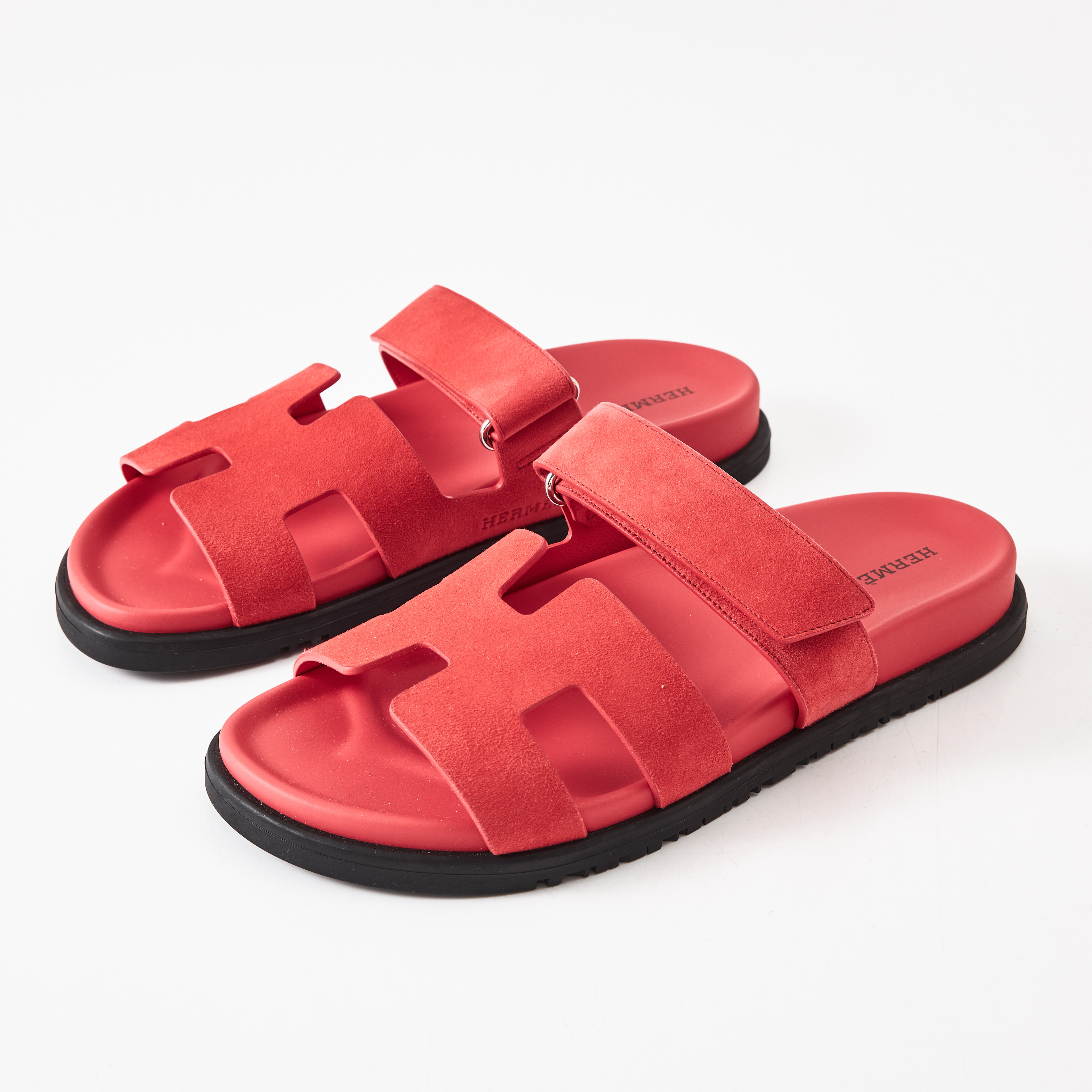 HERMÈS, "Chypre Sandals", pomegranate pink mocka, storlek 39.