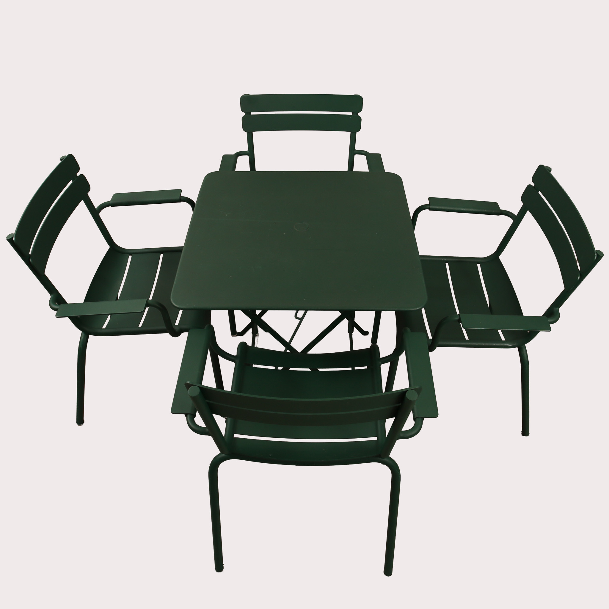 FRÉDÉRIC SOFIA. TRÄDGÅRDSMÖBLEMANG, stål, Cedar Green, "Luxembourg"/"Bistro", Fermob, Frankrike, 5 delar.