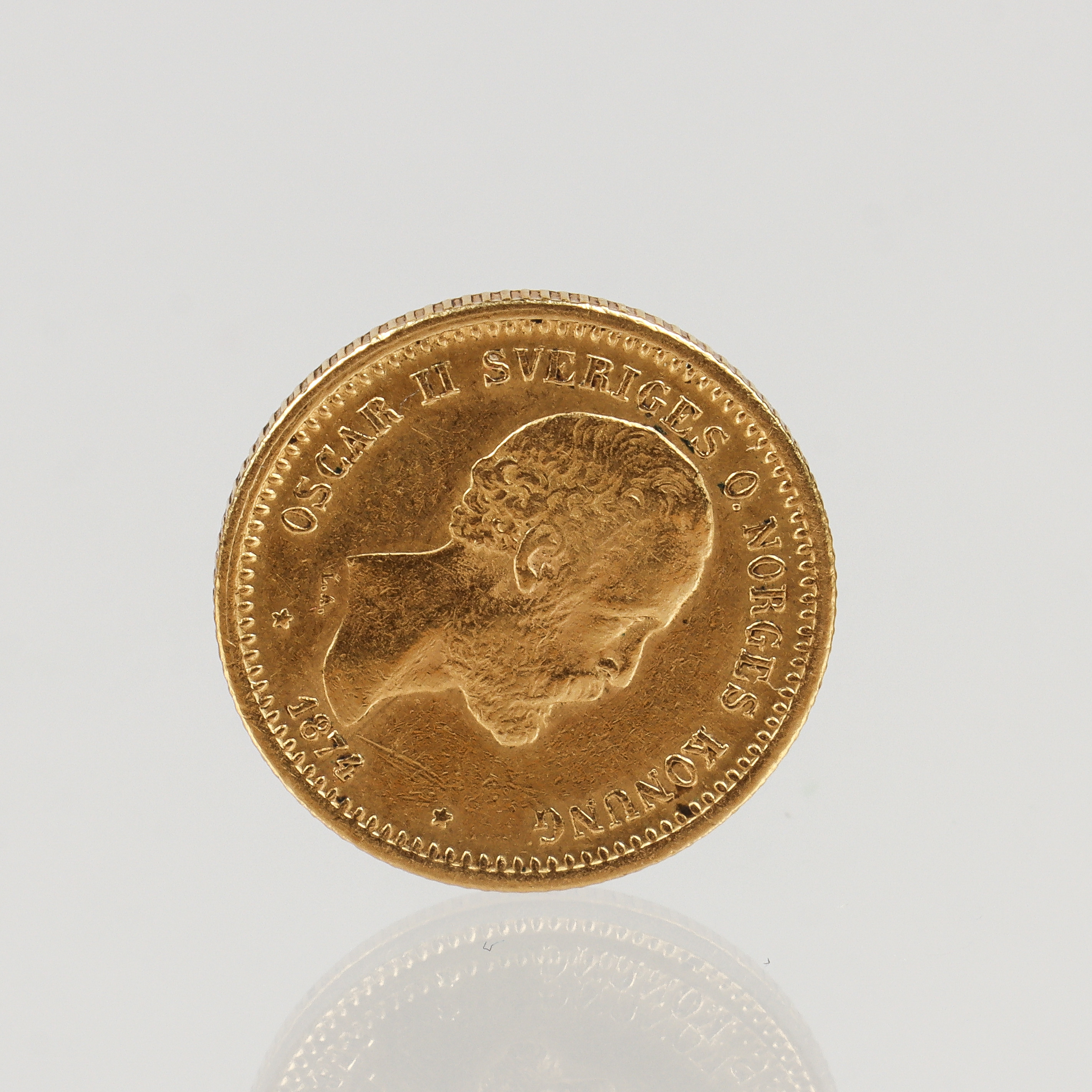 GULDMYNT 10-krona, Oscar II, 1874.