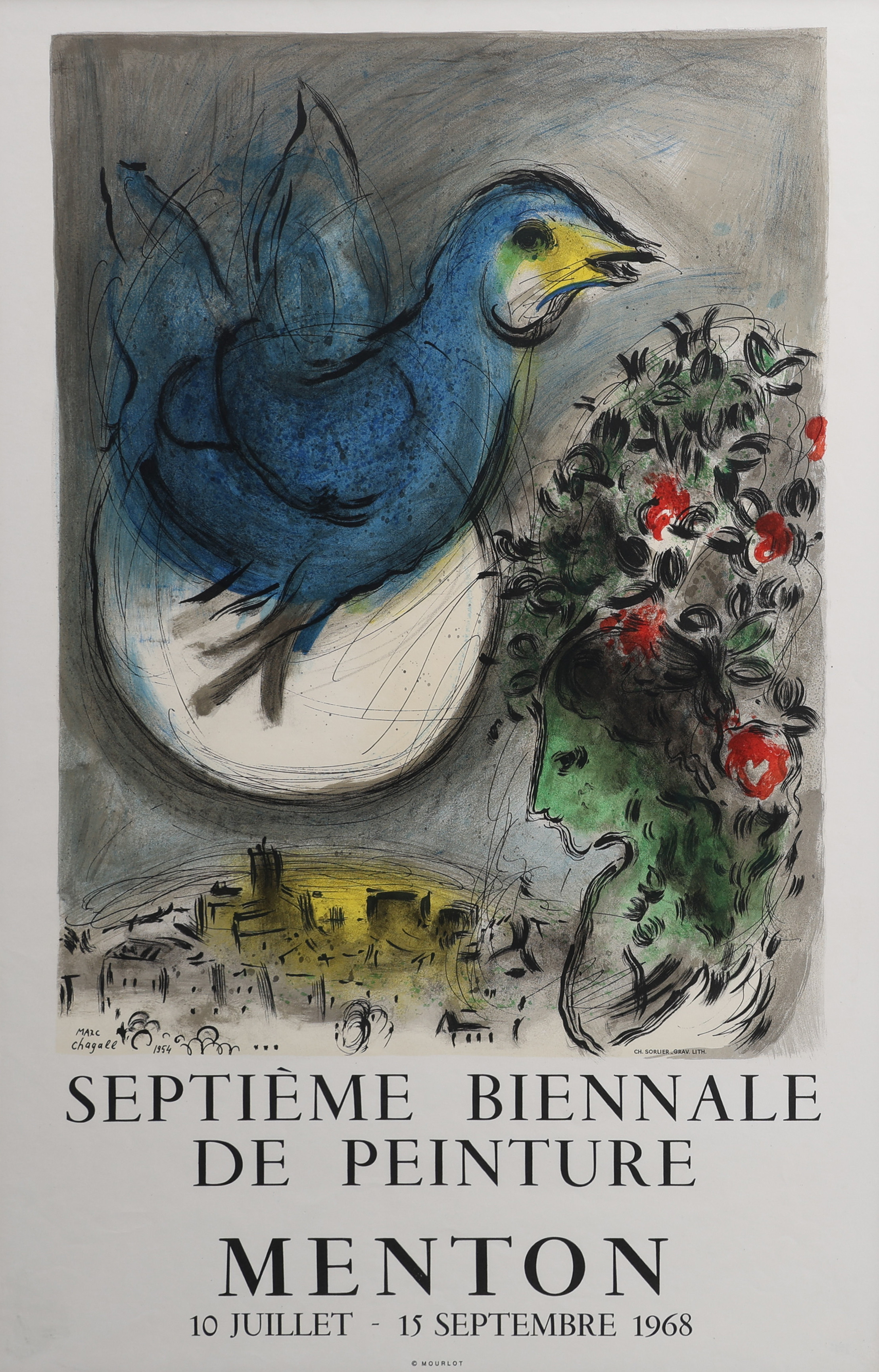 MARC CHAGALL. LITOGRAFERAD AFFISCH, "SEPTIÈME BIENNALE DE PEINTURE MENTON 1968".
