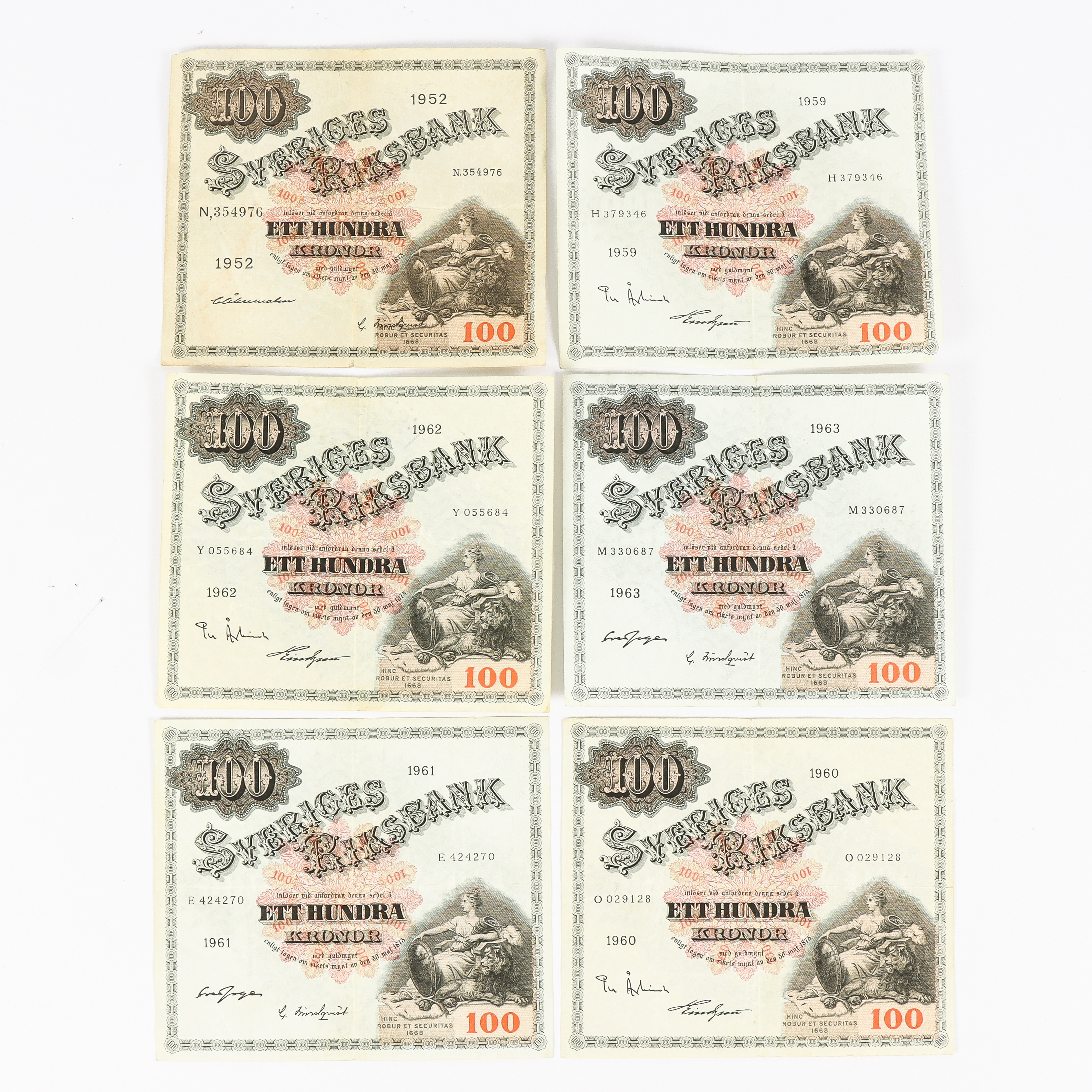 SEDLAR Sverige, 100-kronor, 6 stycken.
