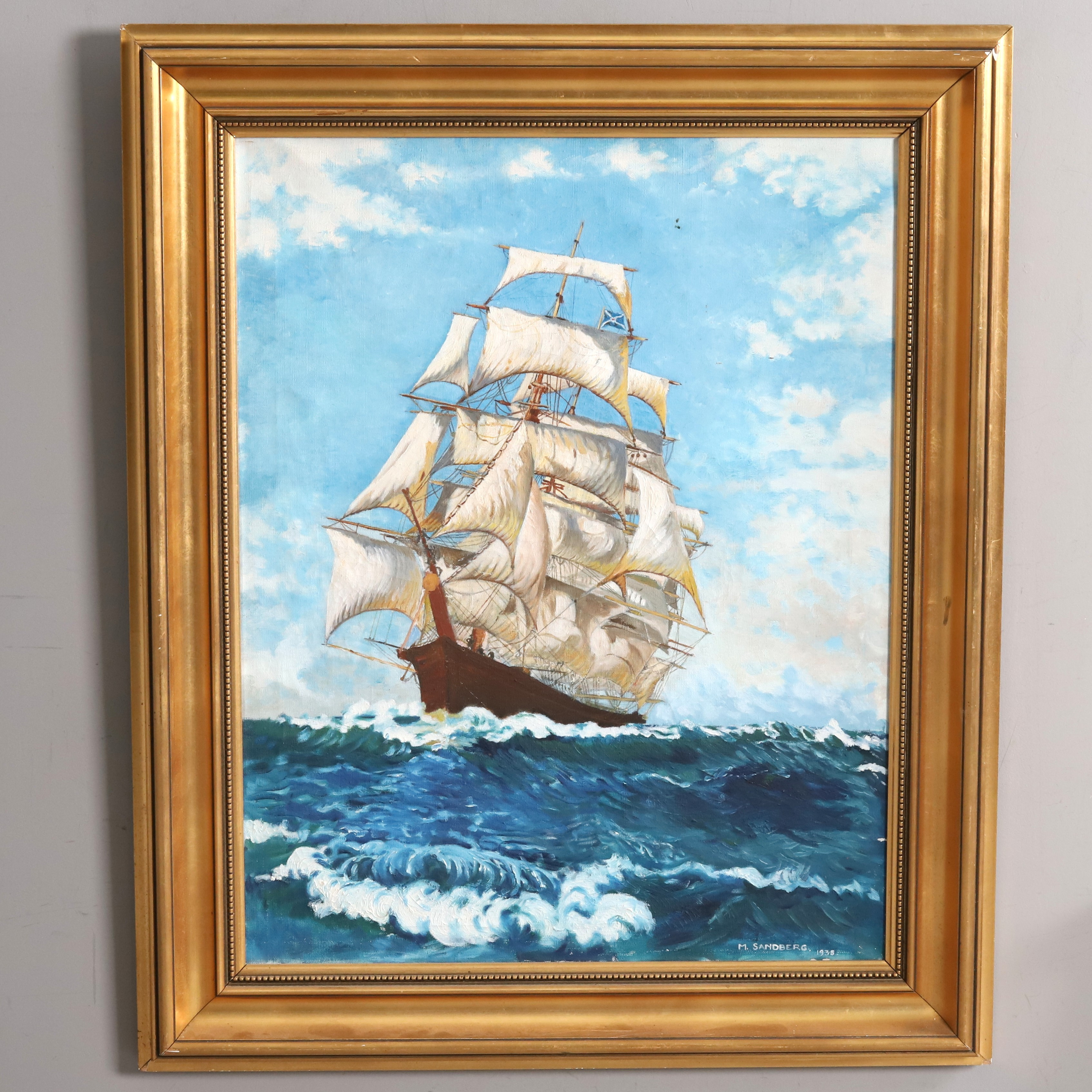 OIDENTIFIERAD KONSTNÄR. OLJA PÅ DUK, marinmotiv, signerad, daterad 1938.