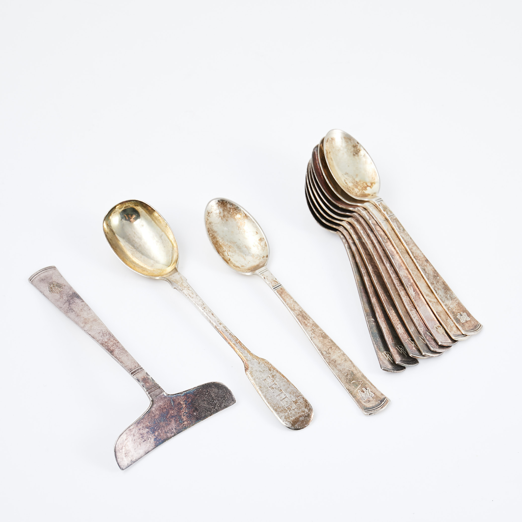 KAFFESKEDAR, PÅFÖSARE, 11 dlr, silver, Sverige, England, 17/1900-tal.