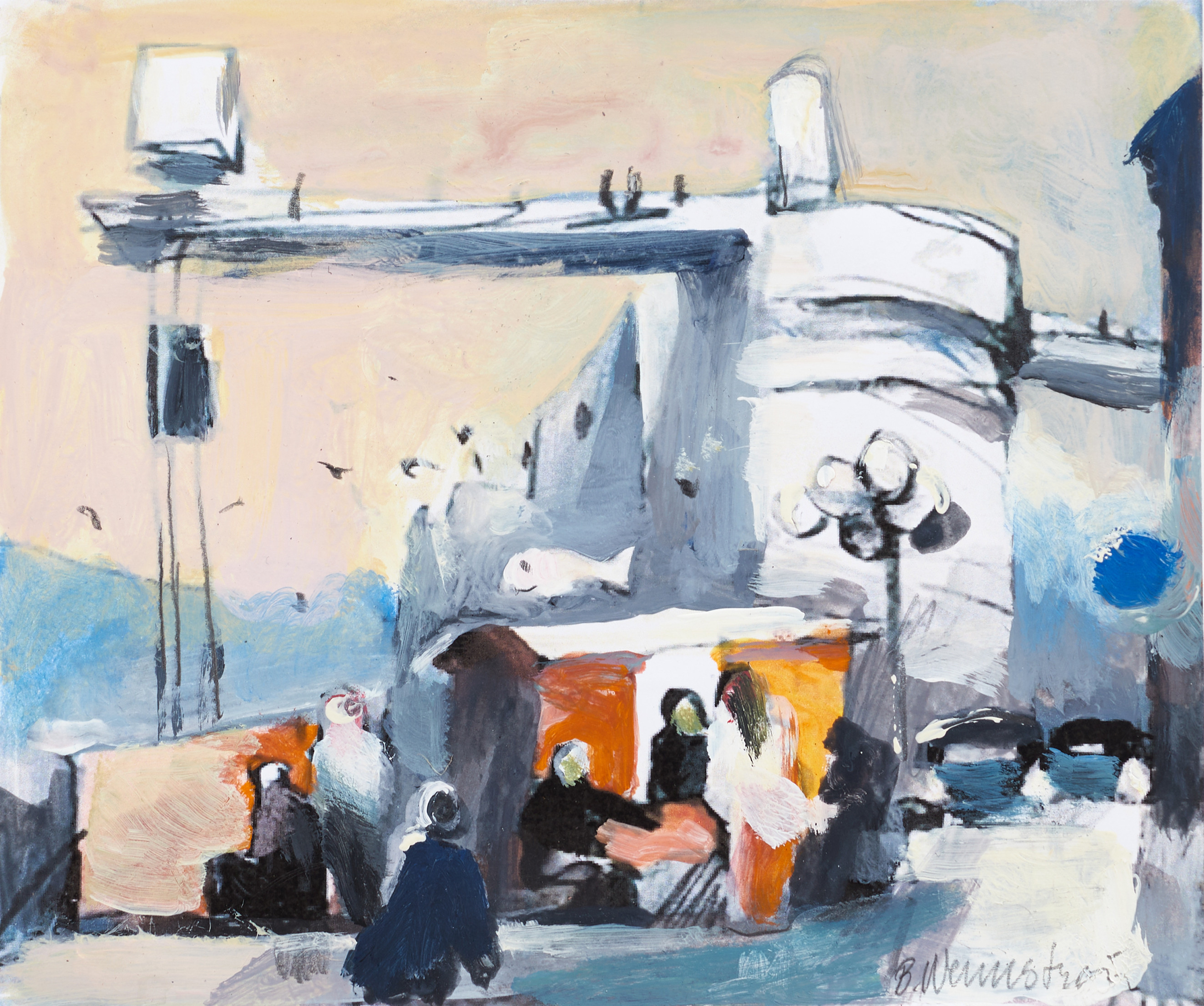 BERNDT WENNSTRÖM (född 1945), "Slussen" - Katarinahissen, Stockholm, signerad, gouache/blandteknik.