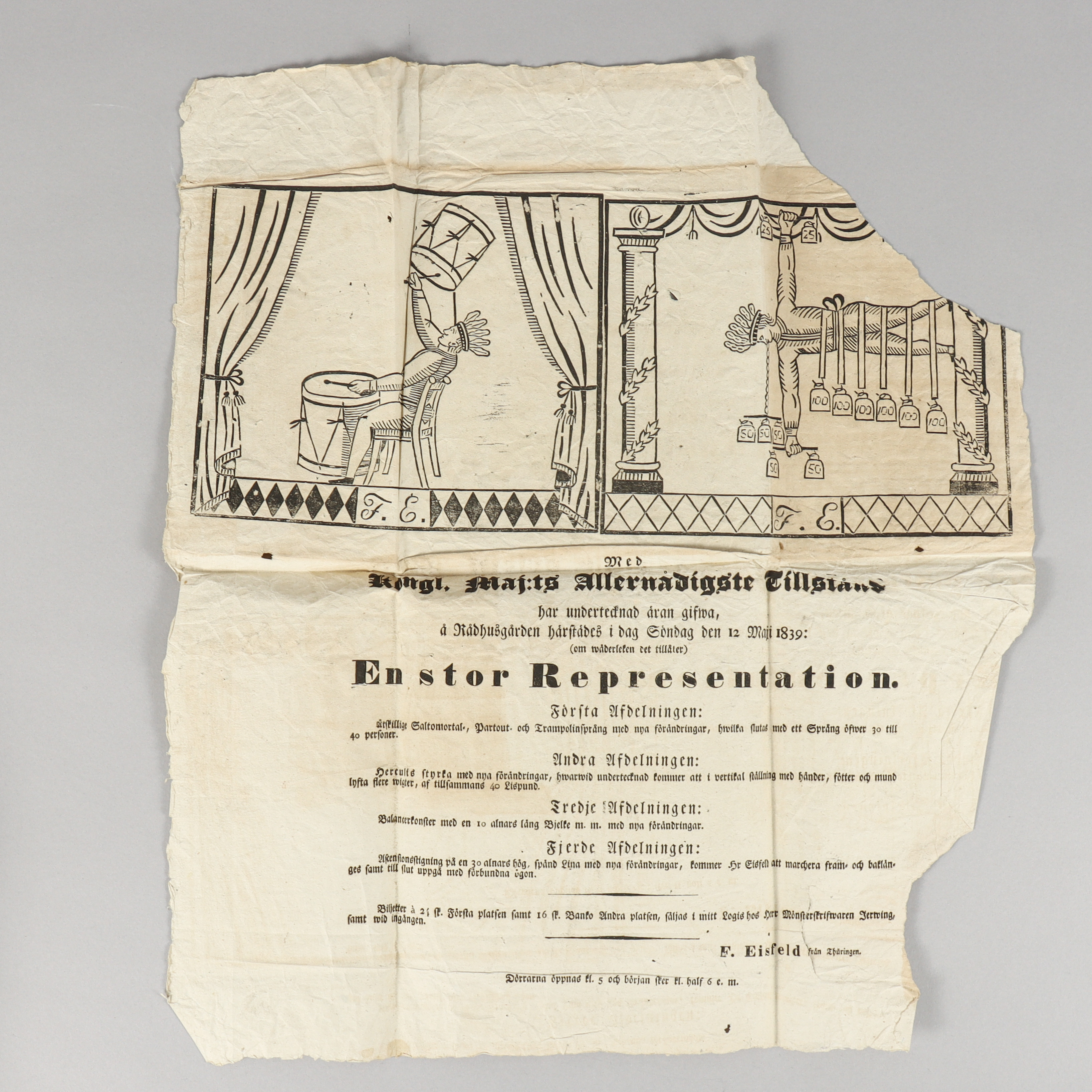 CIRKUSAFFISCH Friedrich Eisfeldt, 1839.