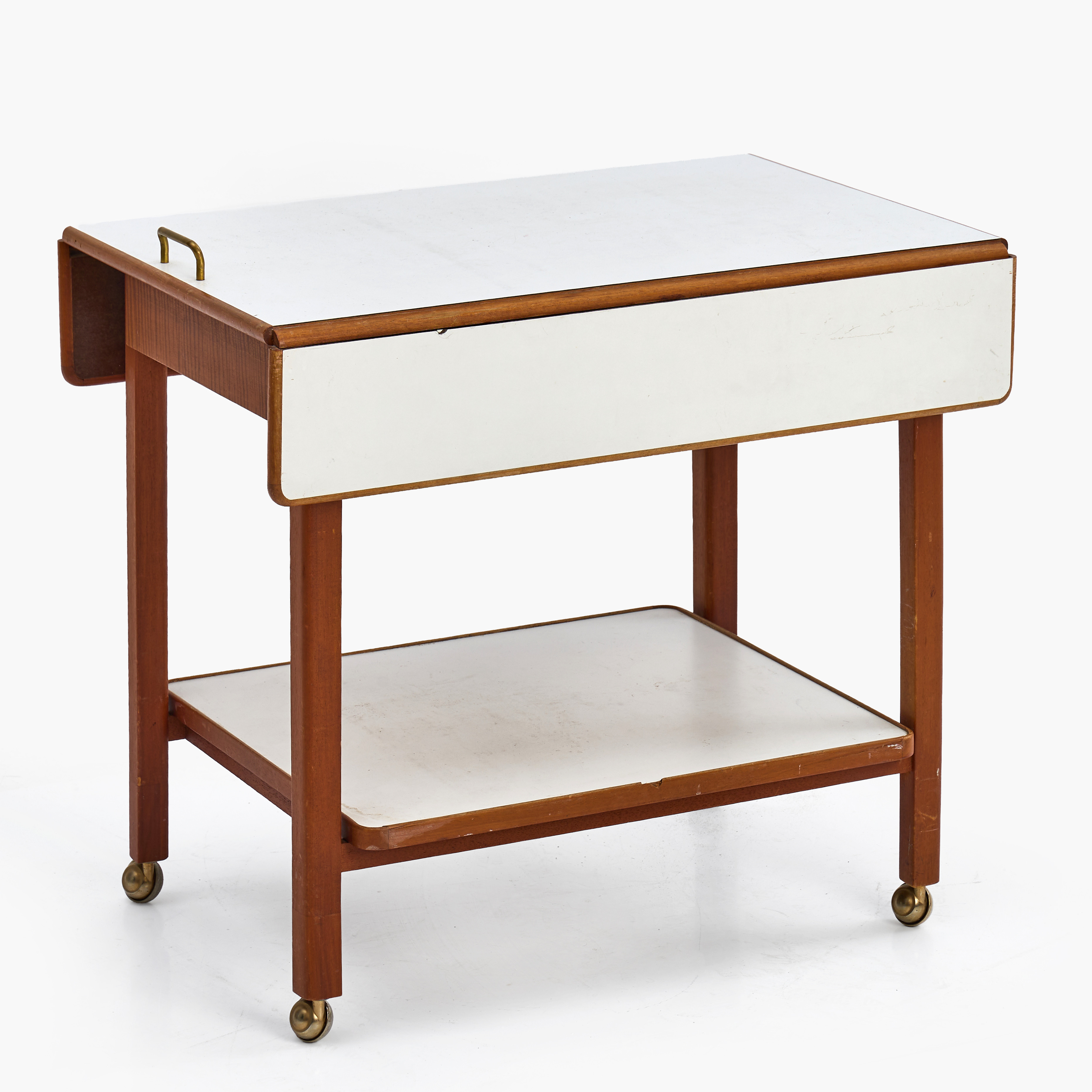 SERVERINGSVAGN, 1960-tal. Teak, vitt laminat. på hjul.