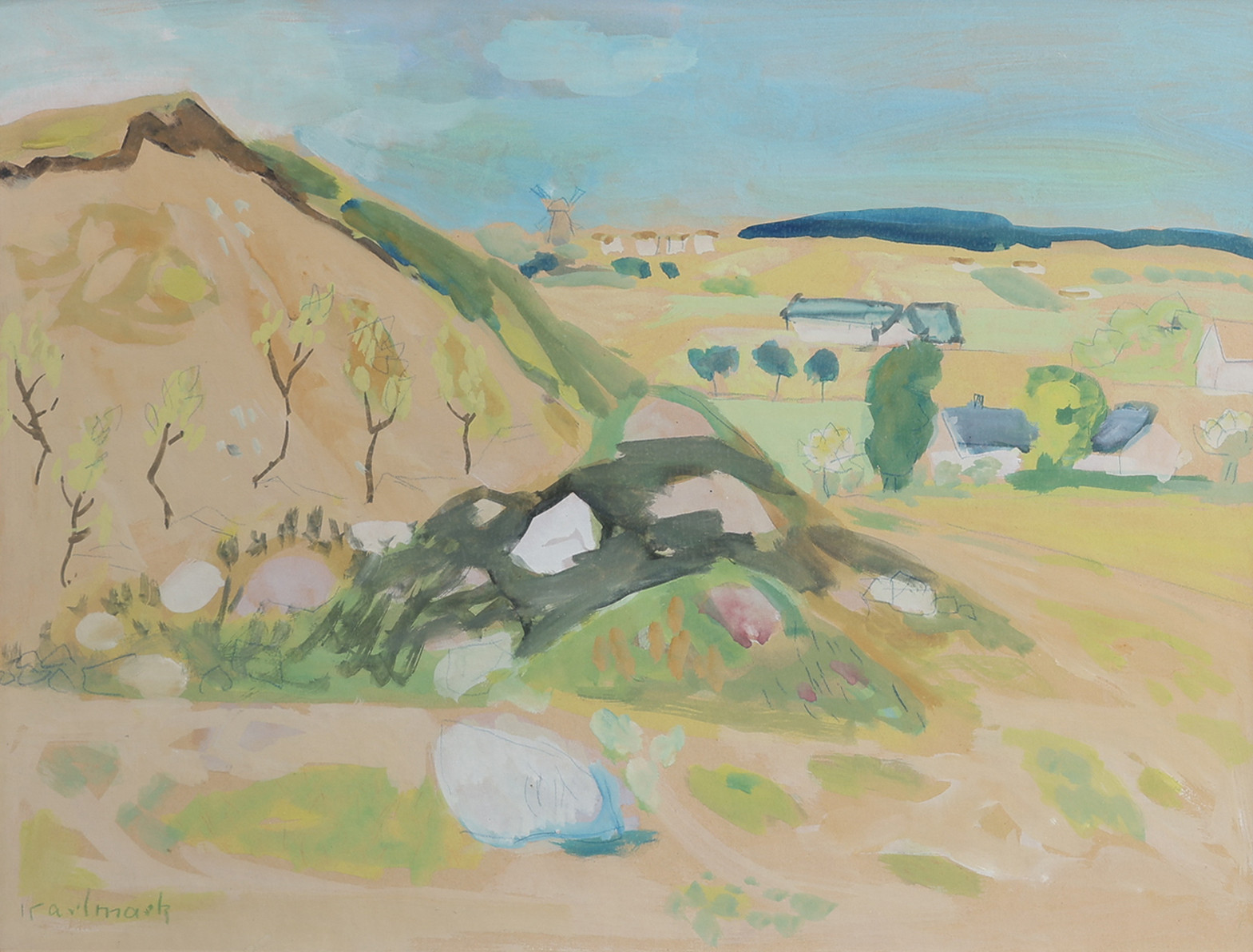 GERHARD KARLMARK. AKVARELL PÅ PAPPER, LANDSKAP, SIGNERAD.