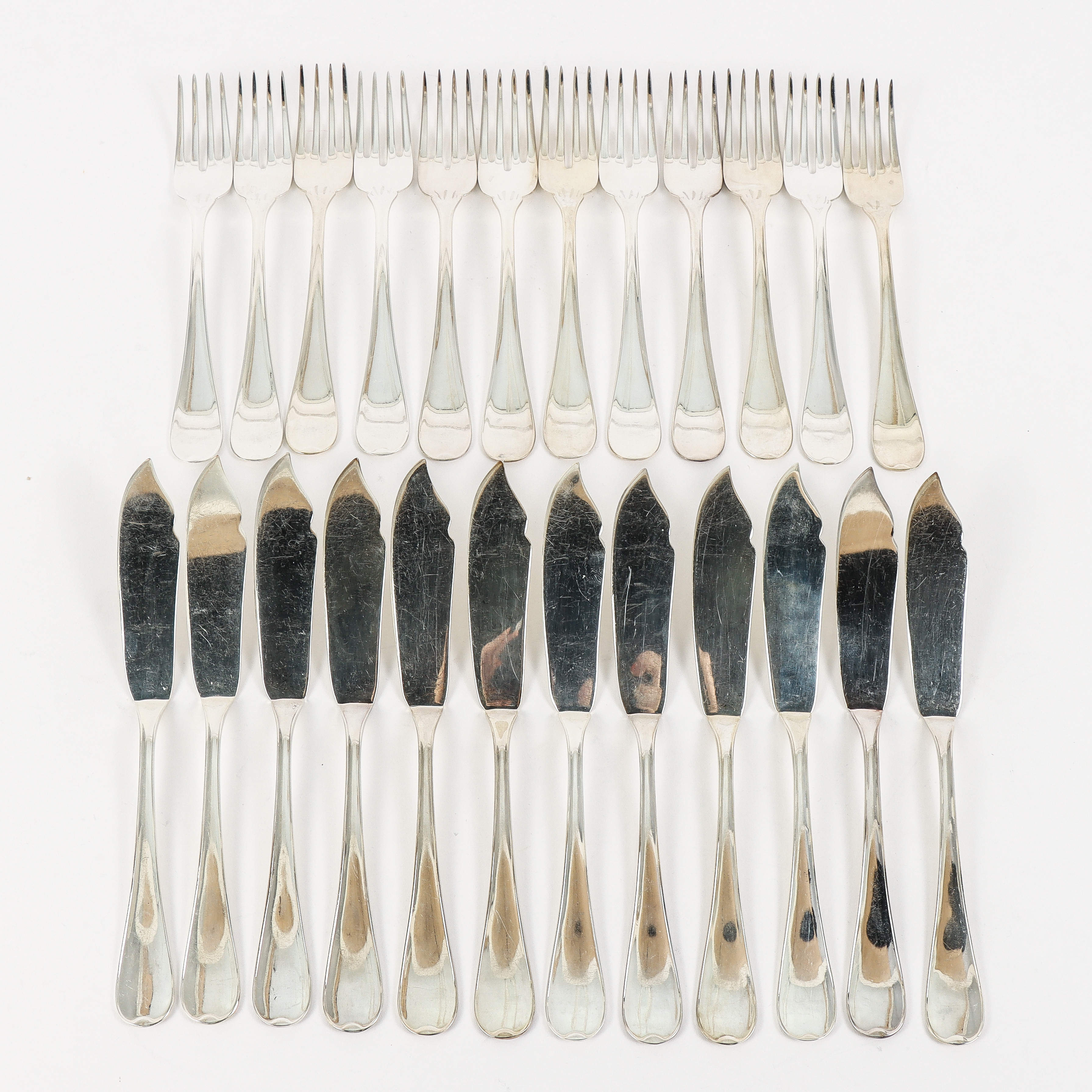 FISKBESTICK silver, 24 delar, "Svensk Rund", GAB, 1960-tal.