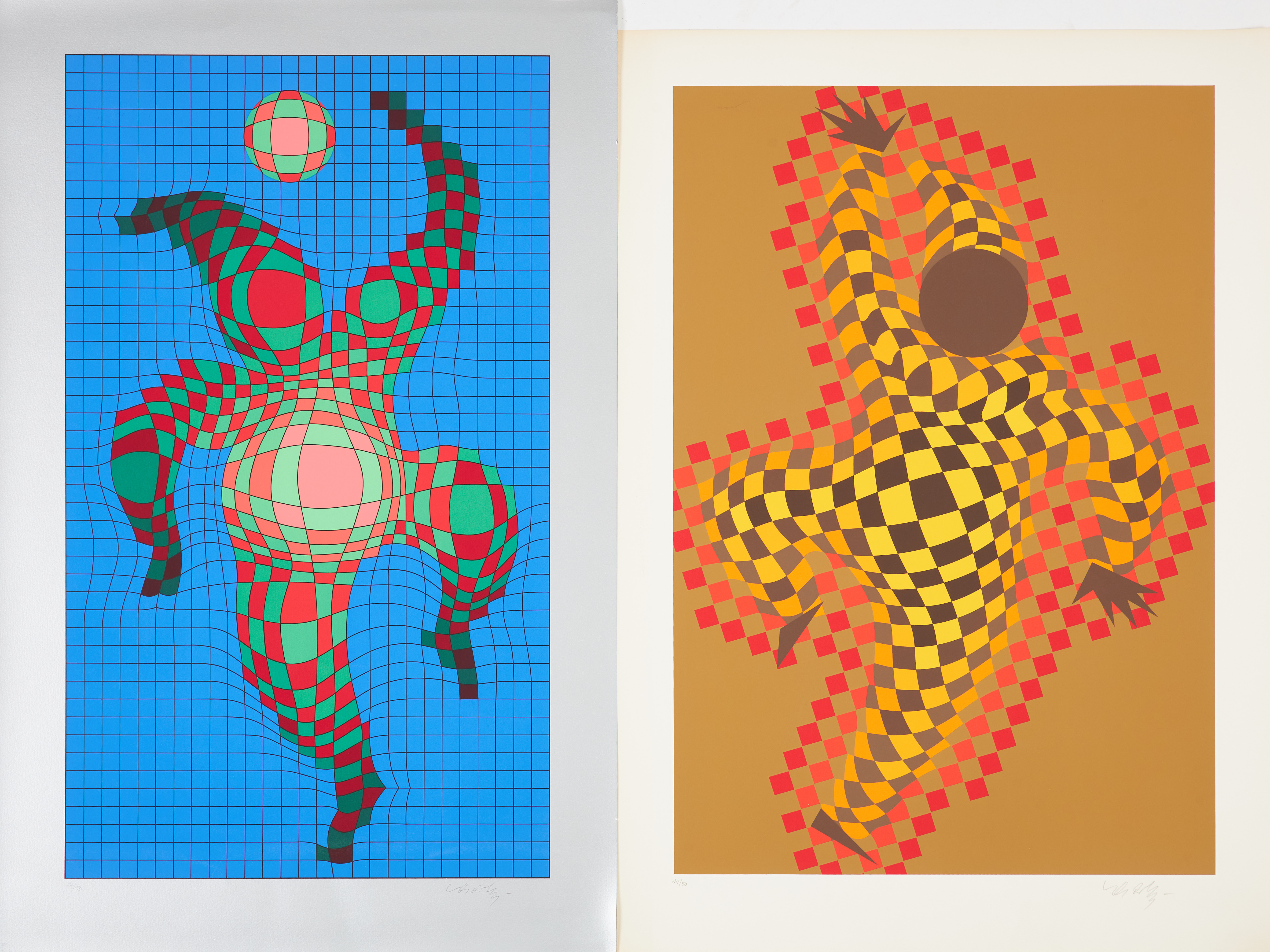 VICTOR VASARELY. 2 st, Harlequin motiv ur mappen "Figurativ", Gallerie Börjeson, serigrafier, numrerade 24/50, signerad.