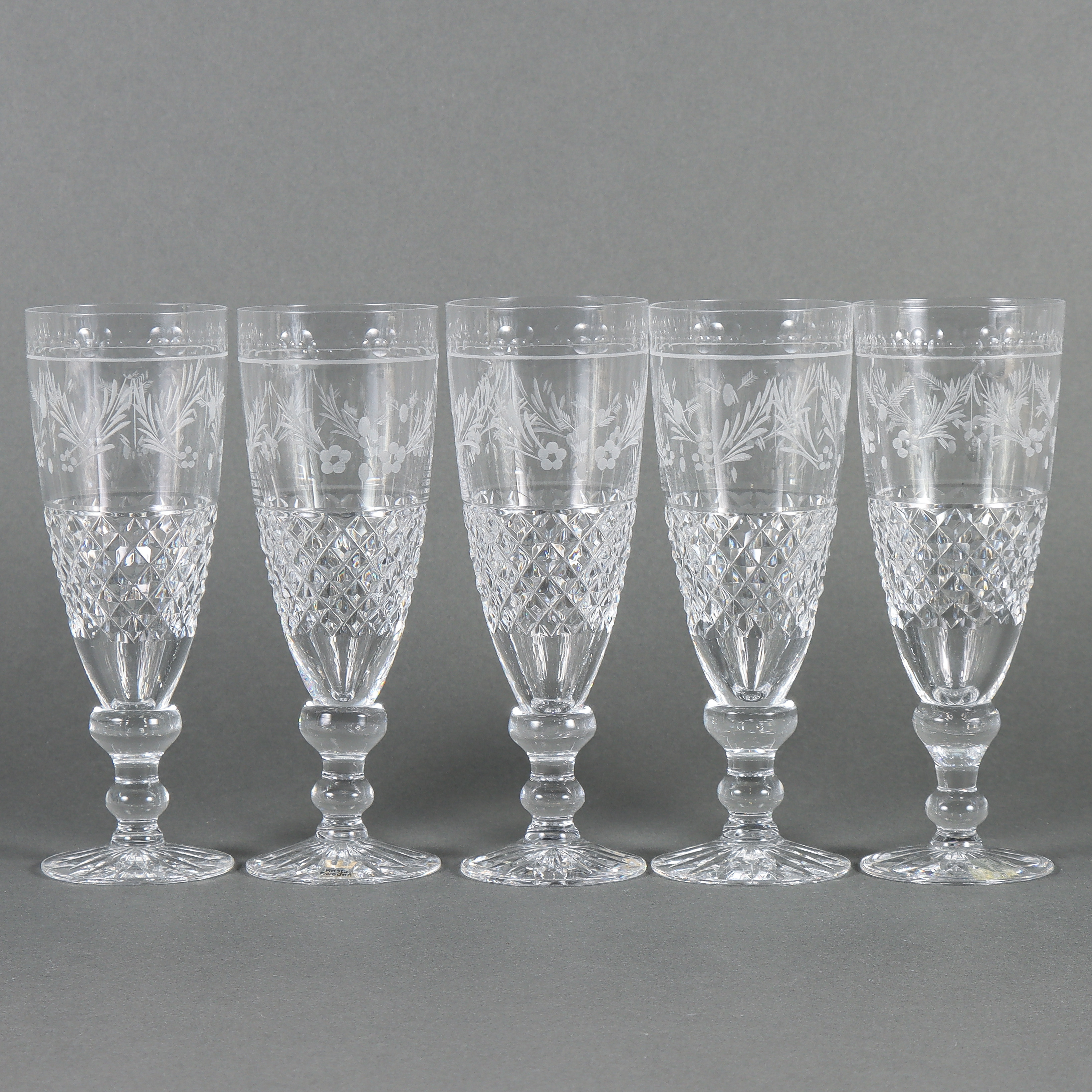 FRITZ KALLENBERG. 5 Champagneglas "Elvira Madigan", Kosta.