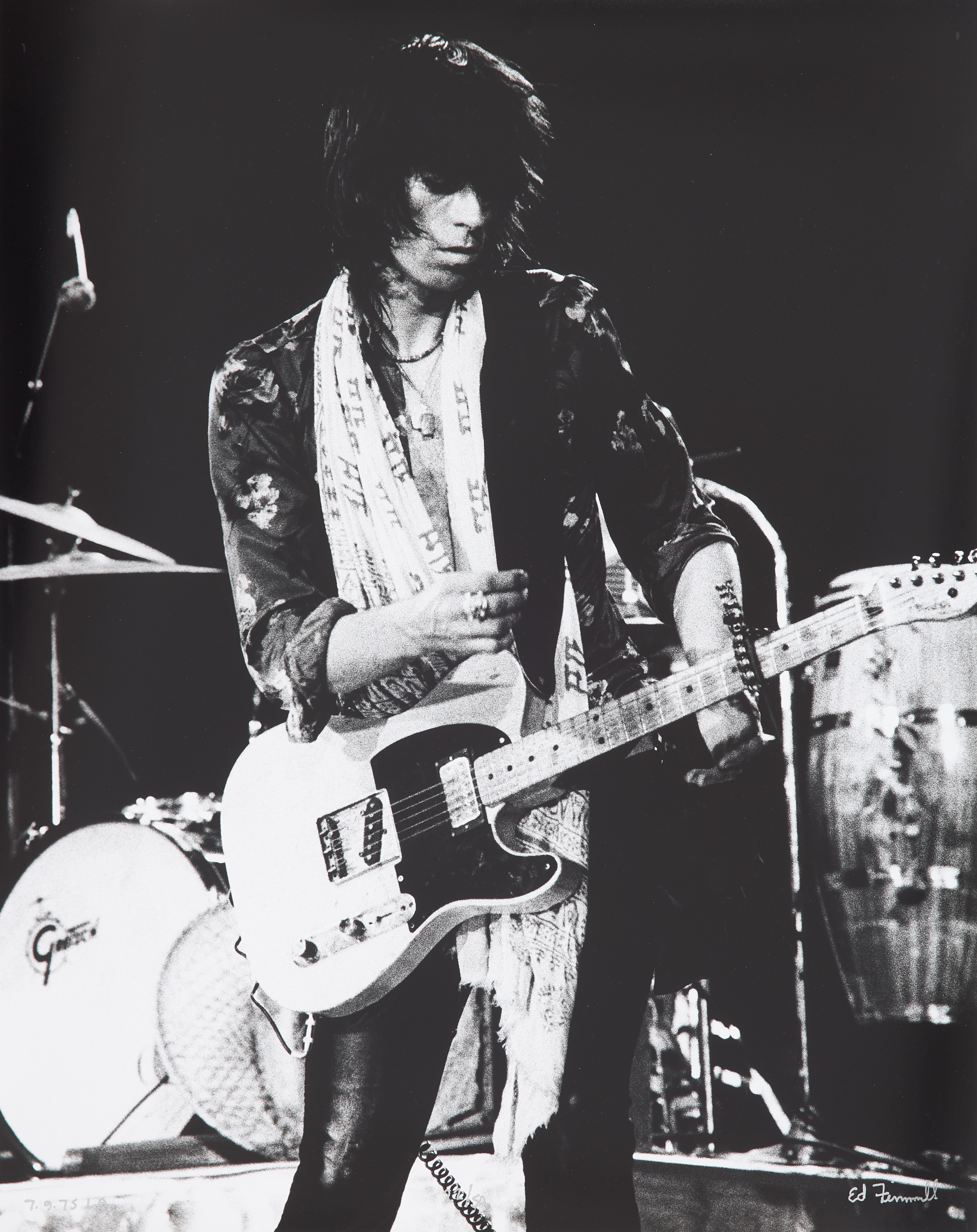 ED FINNELL. Keith Richards, Rolling Stones, ''Tour of the Americas'', Los Angeles, 13 Juli 1975, signerad Ed Finnell, numrerad 22/50.