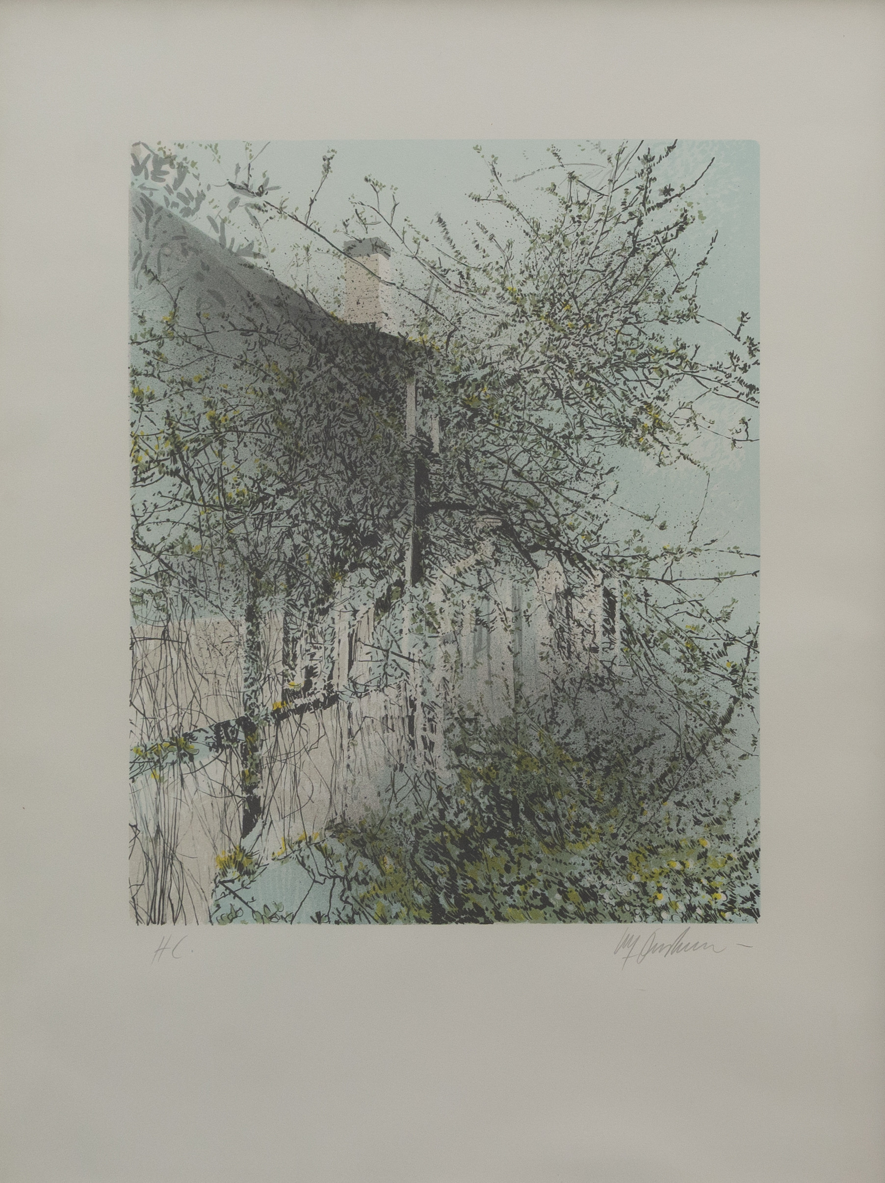 ULF ONSBERG. Huset bland buskar, litografi nr HC, signerad.