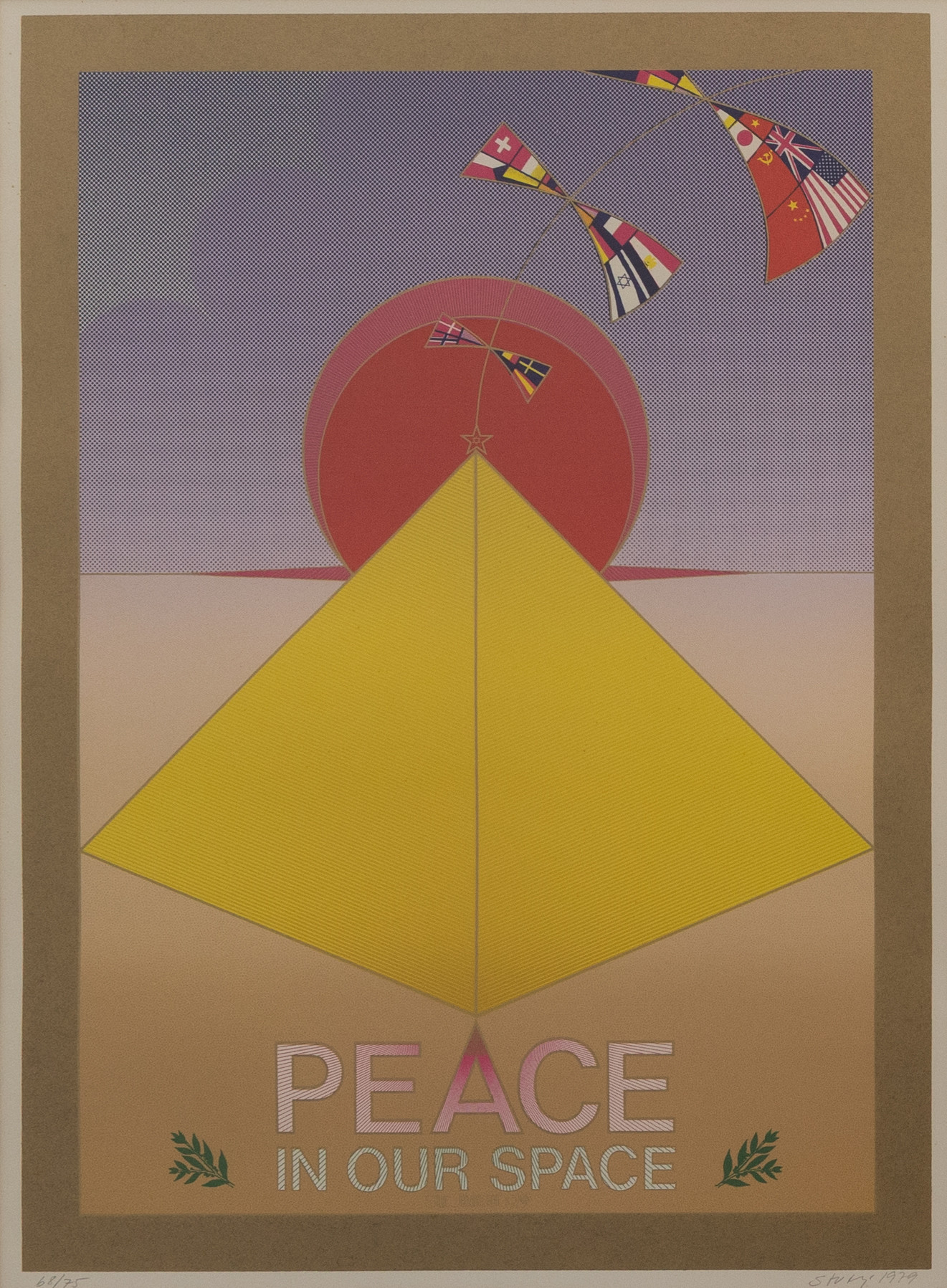 STURE JOHANNESSON. "Peace in our space", litografi nr 68/75, signerad och daterad 1979.