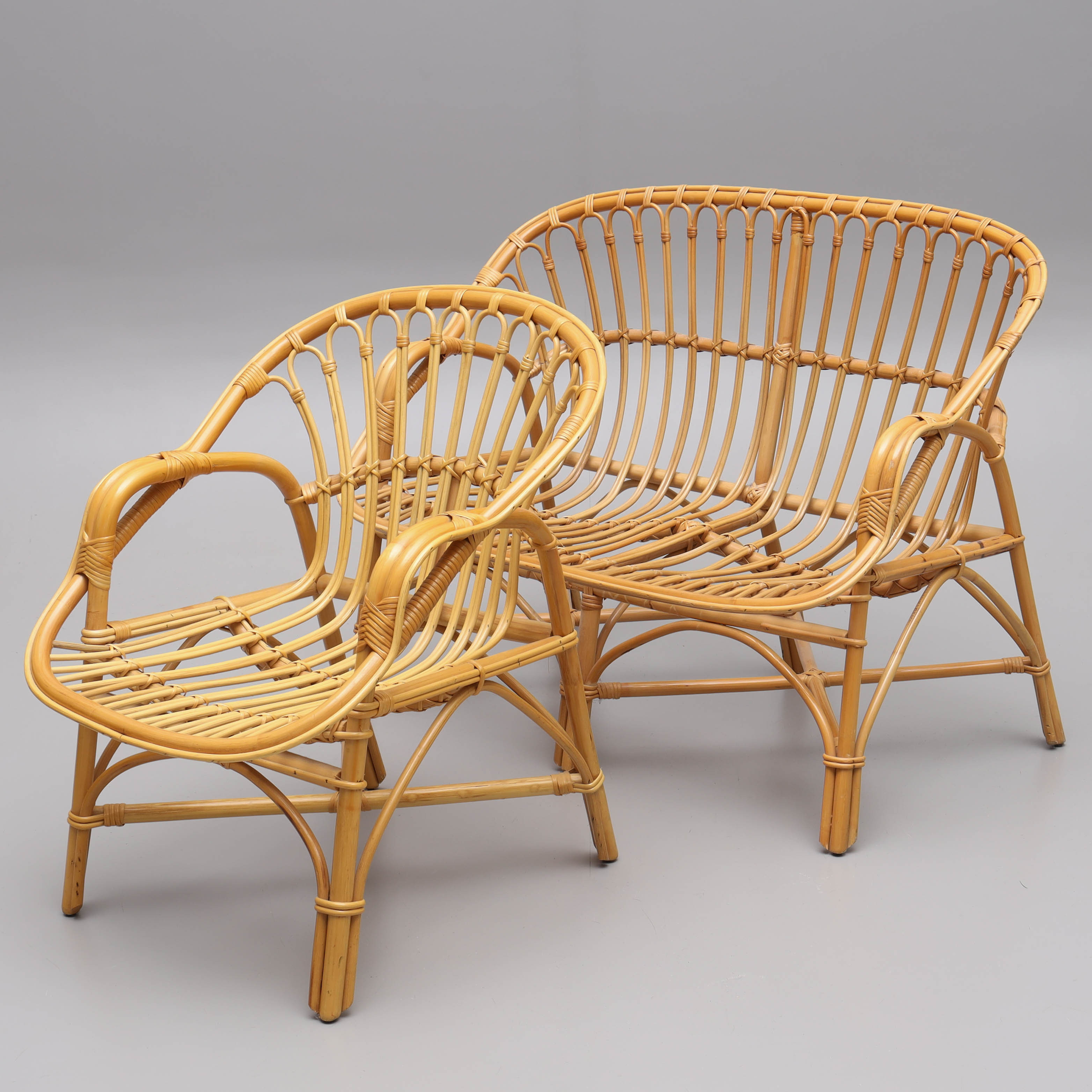KORGMÖBLER, soffa & fåtölj, bambu & rotting, 1960/70-tal.